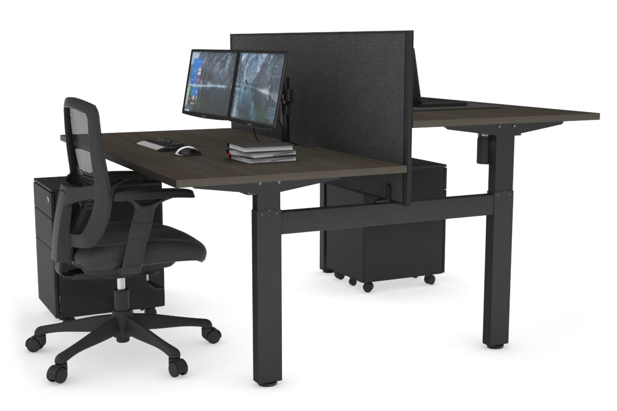 Adjustable 2-Person H Bench Workstation with Black Frame - 1400L x 800W, Cable Management Scallop | Perfect for Office, Home Workspace & Collaborative Environments