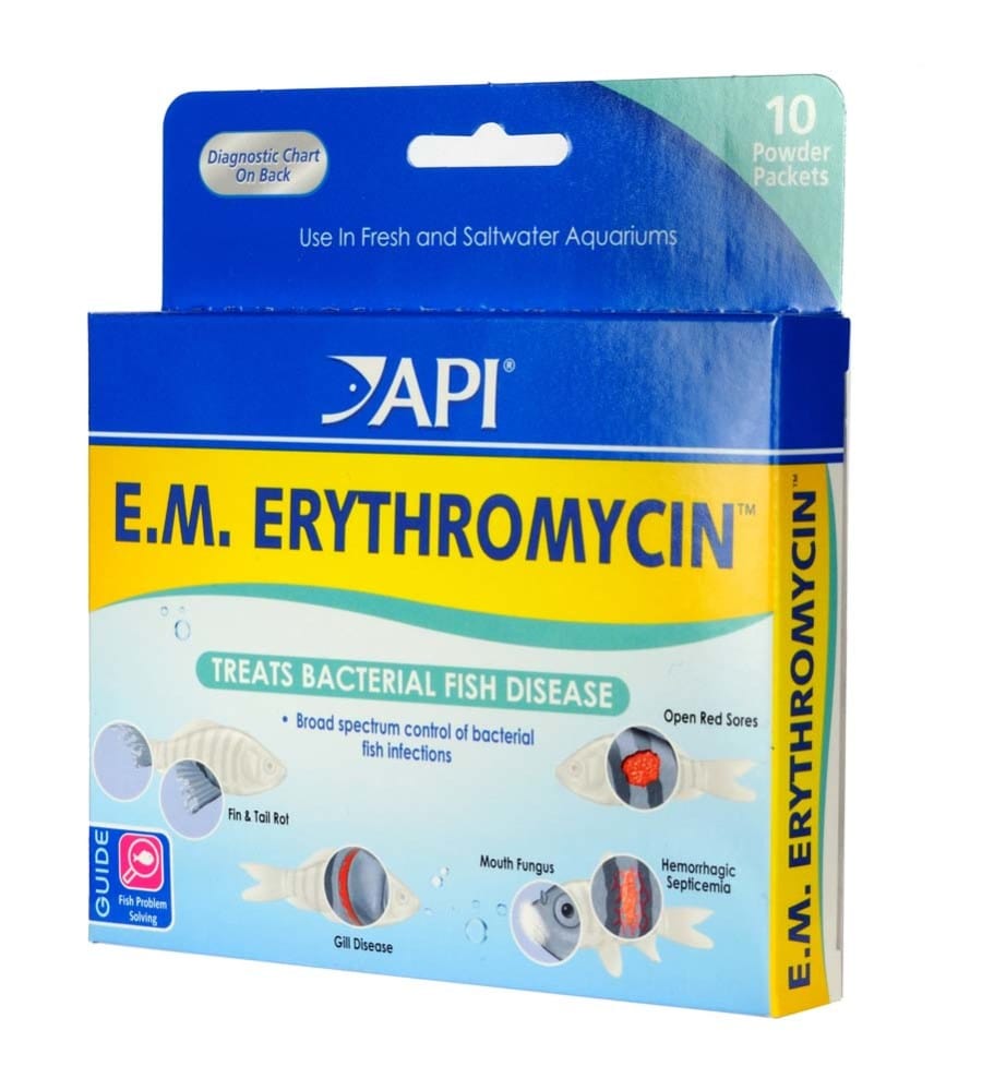 API EM Erythromycin Medication - 10ct Powder Packets for Fish & Aquarium Treatment | Effective Against Bacterial Infections in Ponds & Tanks