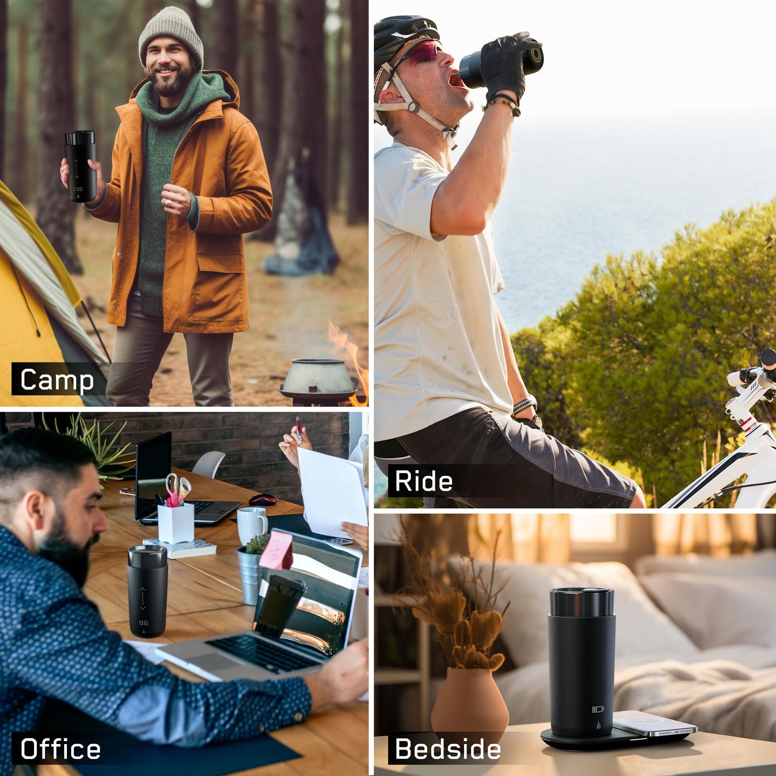 Smart Self-Heating Travel Coffee Mug - 12oz App-Controlled Temperature Control with LED Display | Keeps Coffee Hot for 4-10 Hours | Wireless Charger Base Included | Perfect for Office, Commuting & Outdoor Use | Iron Black