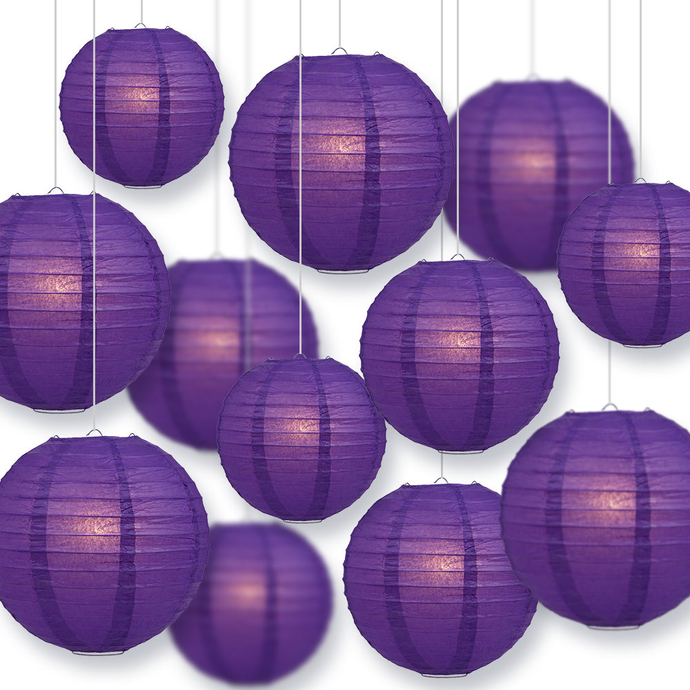12-Piece Royal Purple Paper Lantern Set - Chinese Hanging Wedding & Party Decorations (12/10/8 Inch) - Perfect for Asian-Themed Weddings, Birthday Parties, and Festival Celebrations