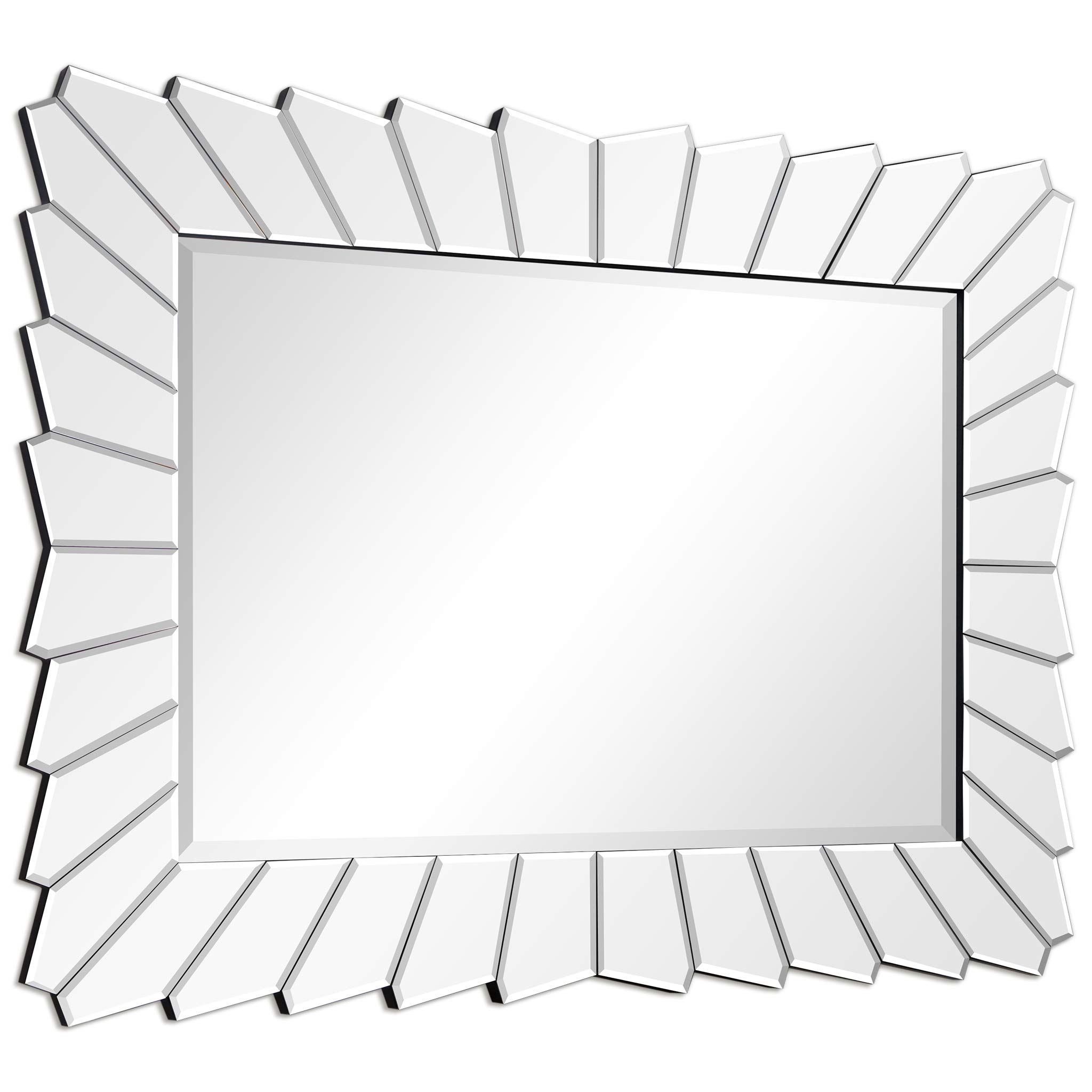 Empire Art Direct Traverse Modern Beveled Rectangular Wall Mirror - Elegant Alternating Mirror Cut Design for Bathroom, Vanity & Living Room - Ready to Hang Home Decor Mirror for Bedroom, Entryway & Dressing Area