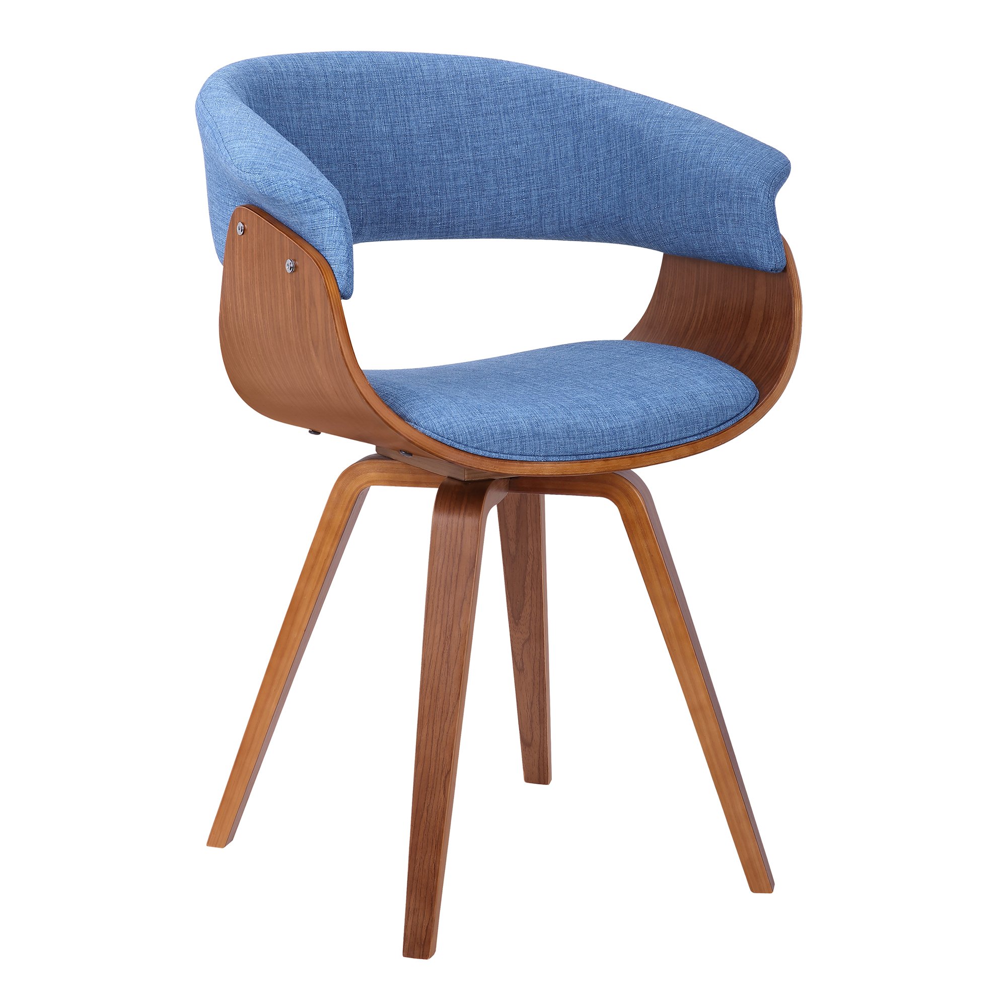 Mid Century Modern Dining Chair - Blue Fabric & Walnut Wood Accent Chair for Kitchen, Dining Table, Office Desk | Stylish Home Decor for Living Room, Breakfast Nook & Vanity Area