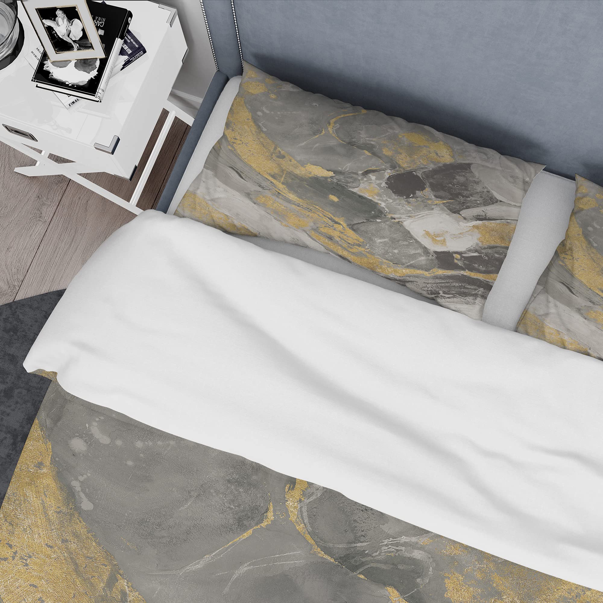 DesignQ Marble Gold & Black Modern Duvet Cover Set Queen - 3 Piece Abstract Bedding Set for All Seasons | Luxury Contemporary Bedroom Decor for Master Bedroom & Guest Room