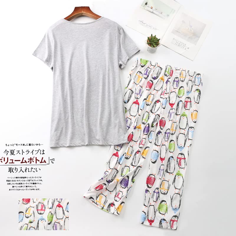 Inadays Women's Cotton Pajama Sets - Short Sleeve Top & Capri Pants 2-Piece Lounge Wear for Summer, Sleep & Relaxation at Home