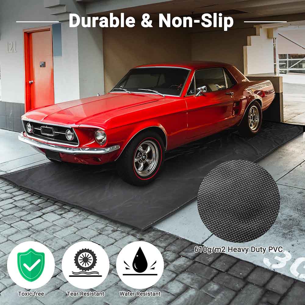 8'6 x 20' Garage Containment Mat with Floor Squeegee - Heavy Duty Dirt Trapping Mat for Workshop, Garage & Driveway - Perfect for Car Detailing, Muddy Boots & Snow Removal