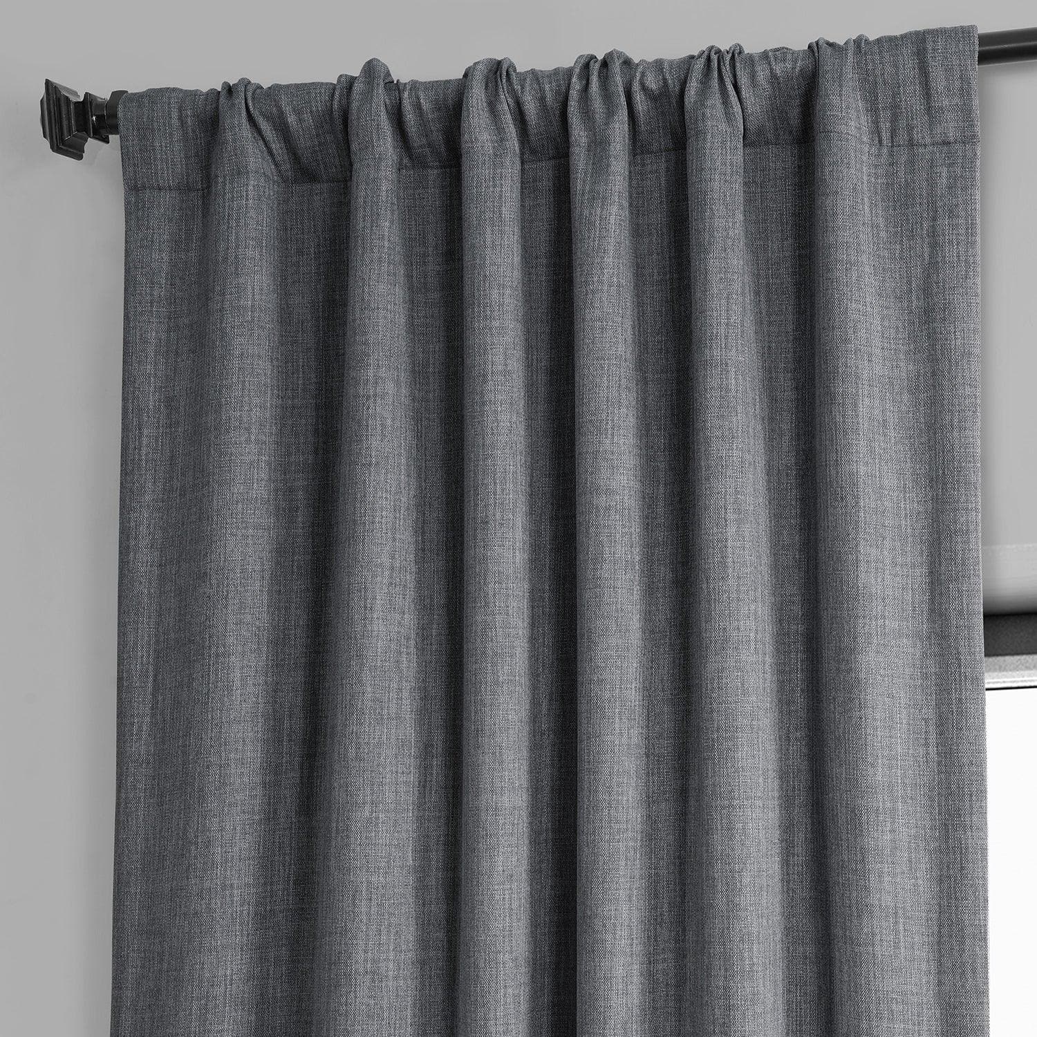 Black Textured Faux Linen Blackout Curtains for Bedroom - Noise Reducing & Thermal Insulated Window Drapes for Living Room, Nursery & Home Theater