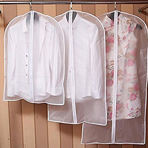 Bringsine 5-Pack Clear Hanging Garment Bags - Lightweight PEVA Suit Storage with Full Zipper, Moth-Proof & Breathable Dust Cover for Closet Organization (60x120cm) - Perfect for Travel, Wedding Dresses, and Seasonal Clothing Storage