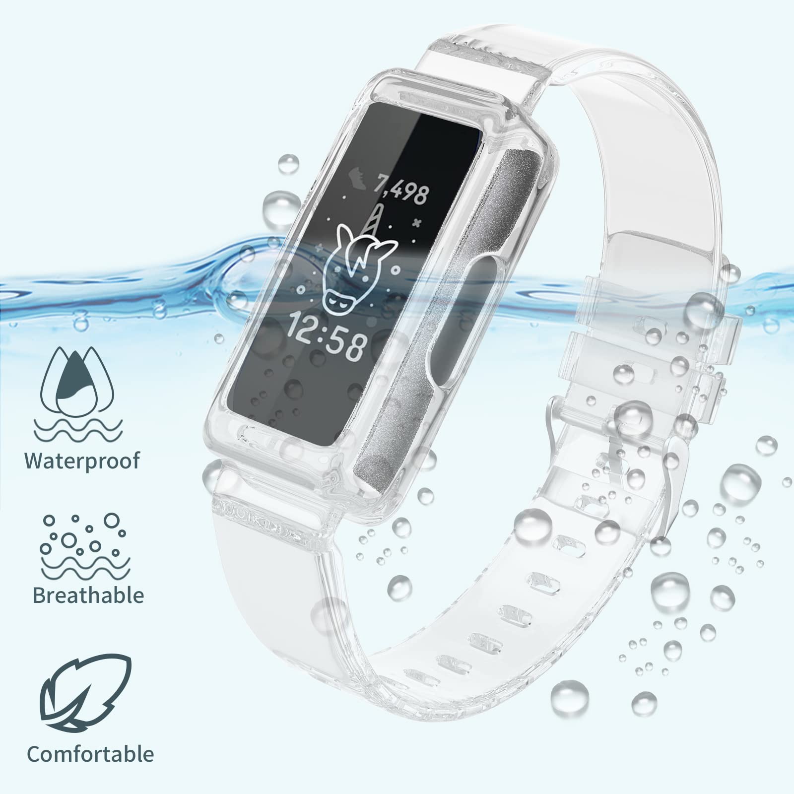 Compatible Fitbit Ace 3 & Ace 2 Bands for Kids - Durable TPU Clear Sport Band with Protective Bumper Case | Also Fits Fitbit Inspire/Inspire 2/Inspire HR/Luxe | Perfect for Active Kids, Women & Men | Great for Sports, School & Daily Wear