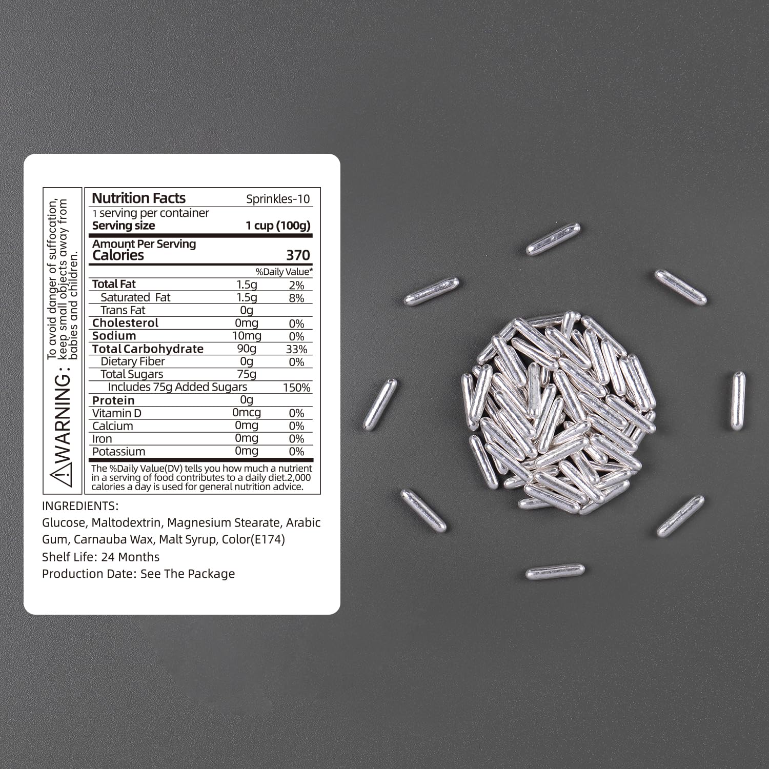 Premium Cobakey Bright Silver Sprinkles for Cake Decorating - 100g/3.52oz Metallic Pearl Sugar Rods - Perfect for Cupcake Toppers, Wedding Cakes, Party Desserts & Holiday Baking (Valentine's, Halloween, Christmas)
