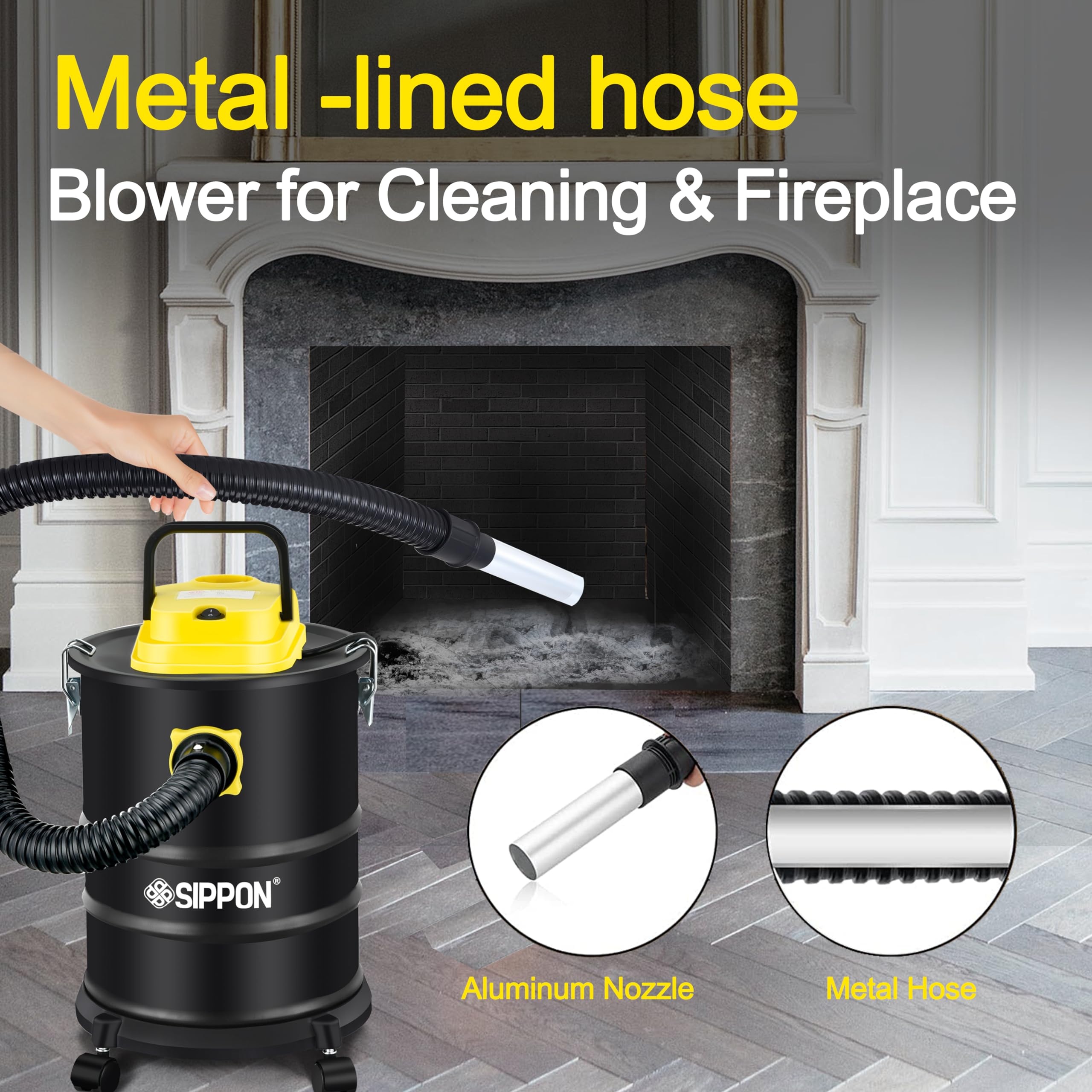 4 Gallon Ash Vacuum Cleaner for Fireplaces & Pellet Stoves - Powerful Suction, Wheeled Base & Blower Function - All-in-One Pellet Stove Vacuum for Easy Ash Cleanup - Perfect for Home, Workshop & Outdoor Use