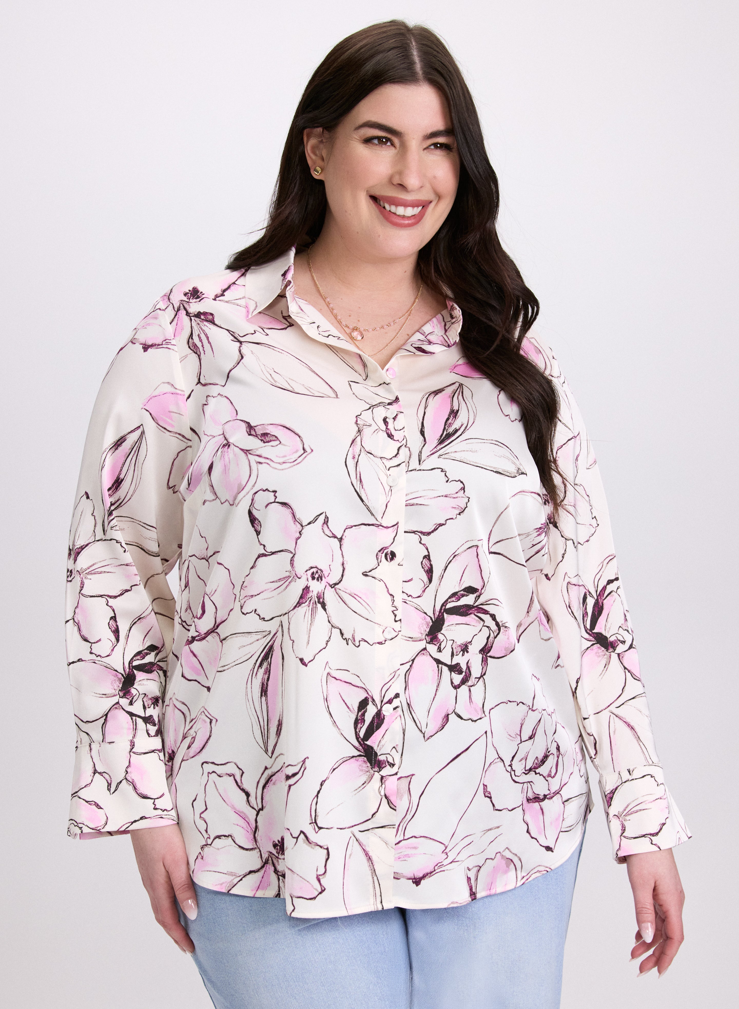 Floral Button Down Blouse for Women - Elegant Floral Print Shirt with Long Sleeves - Perfect for Office, Date Night & Spring Outfits