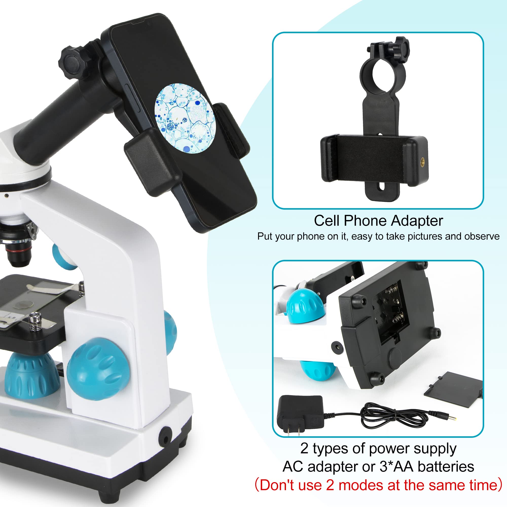 HSL 40X-2000X Compound Monocular Microscope with Dual LED Illumination & Phone Adapter - Professional Microscopes for Adults, Students & Beginners | Ideal for Biology Lab, Classroom Education & Home Science Experiments