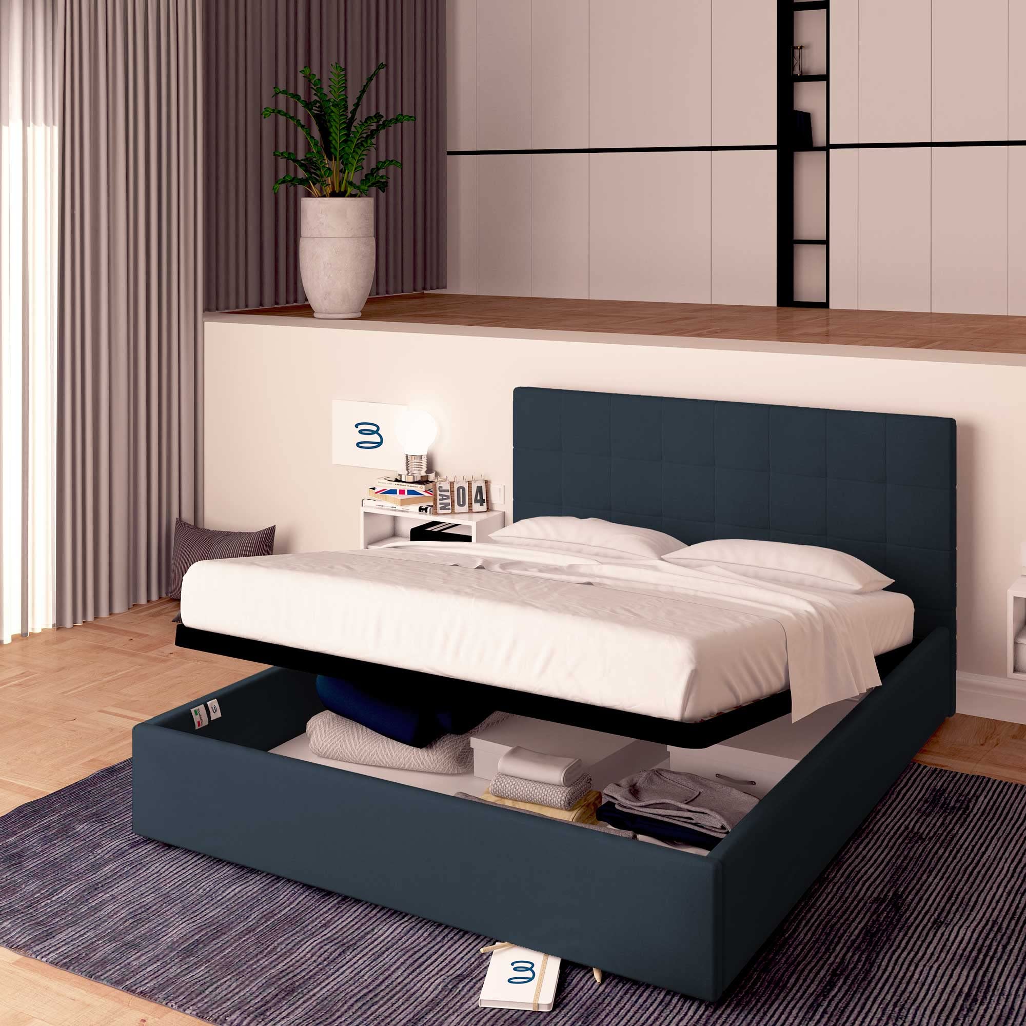 Baldiflex Single Bed with Storage, Synthetic Leather Dublin Model, Slatted Base for Single Mattress, 140 x 190 cm, Elegant Headboard, Night Blue - Perfect for Small Bedrooms, Guest Rooms & Studio Apartments