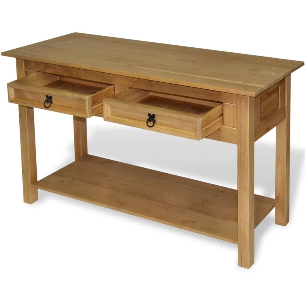 Mexican Pine Console Table with 2 Drawers & Open Shelves - 35.4