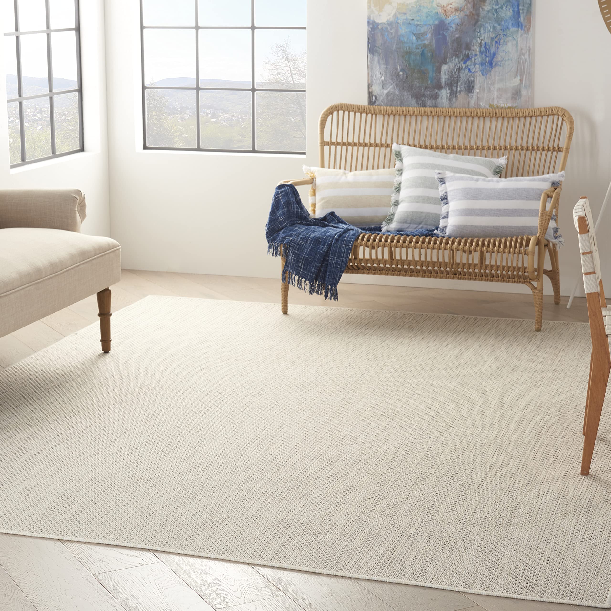 Nourison Courtyard 10' x 14' Indoor/Outdoor Area Rug - Ivory/Silver, Easy to Clean, Non-Shedding - Perfect for Bedroom, Living Room, Dining Room, Backyard, Deck & Patio | Durable & Stylish Home Decor