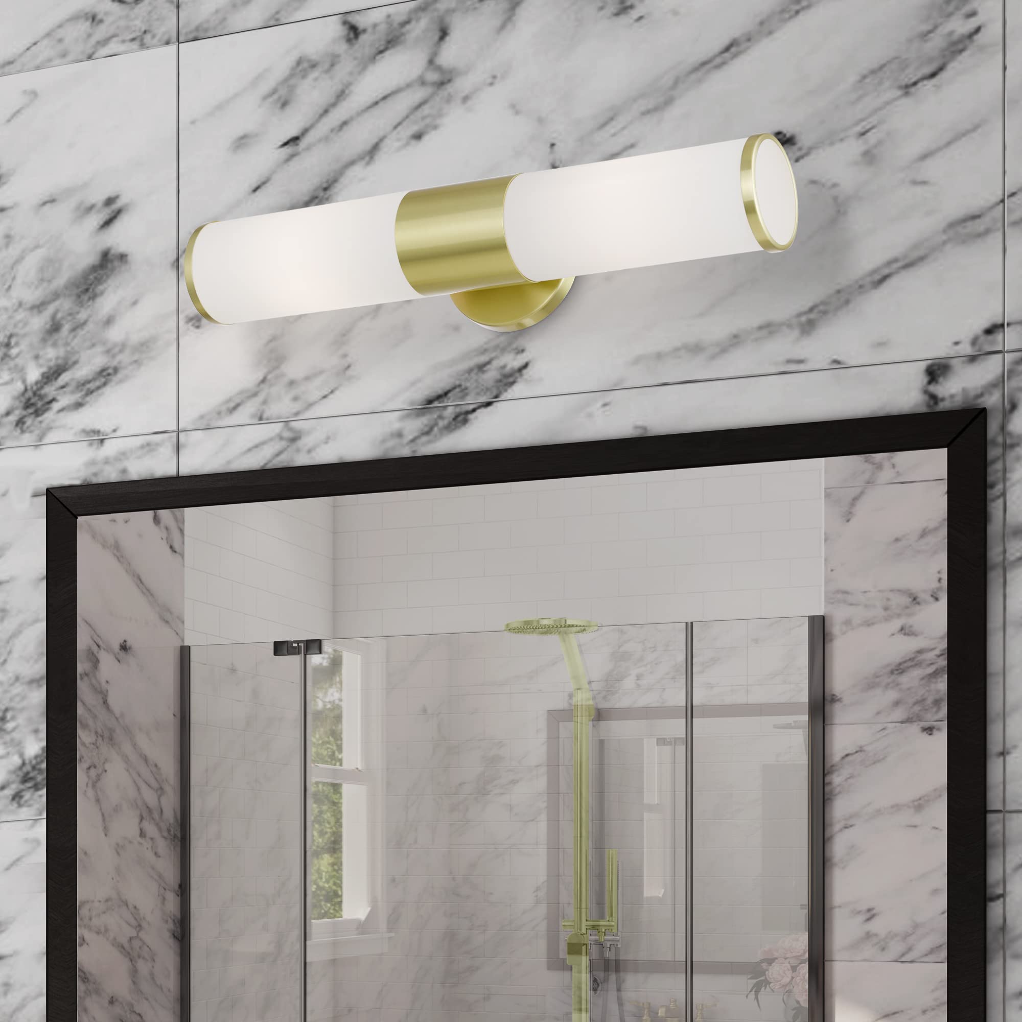 Livex Lighting 16562-12 Lindale 2 Light ADA Vanity Sconce in Satin Brass - 4.25 x 18.5 Inches - Perfect for Bathroom Mirror Lighting and Modern Home Decor