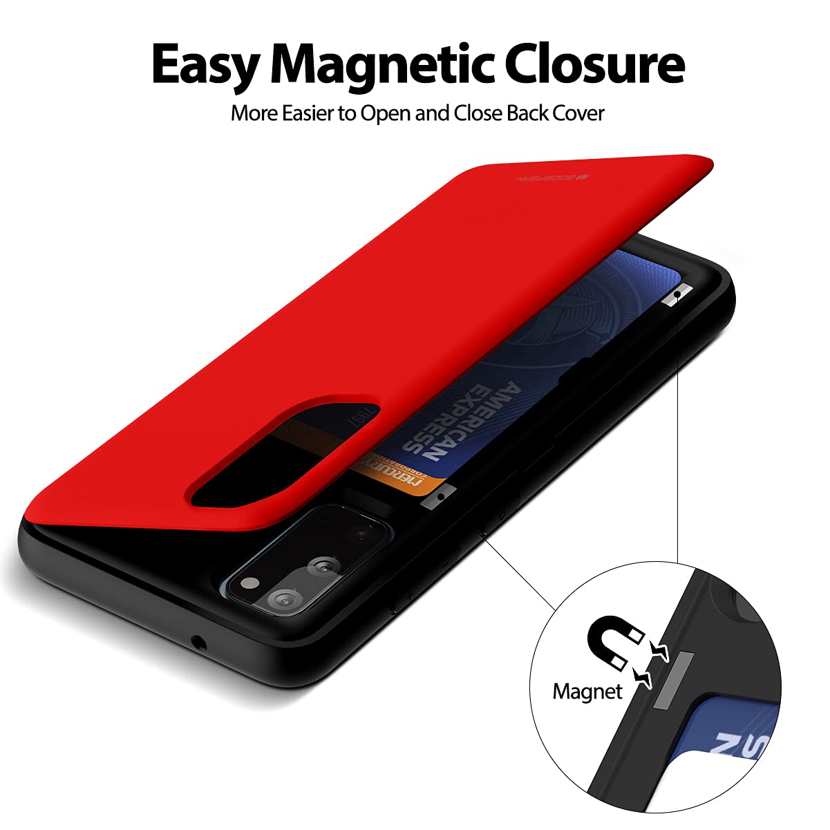 GOOSPERY Galaxy S20 Wallet Case with Card Holder & Kickstand - Slim Protective Dual Layer Bumper Phone Cover (Red) - Perfect for Travel, Work & Everyday Use