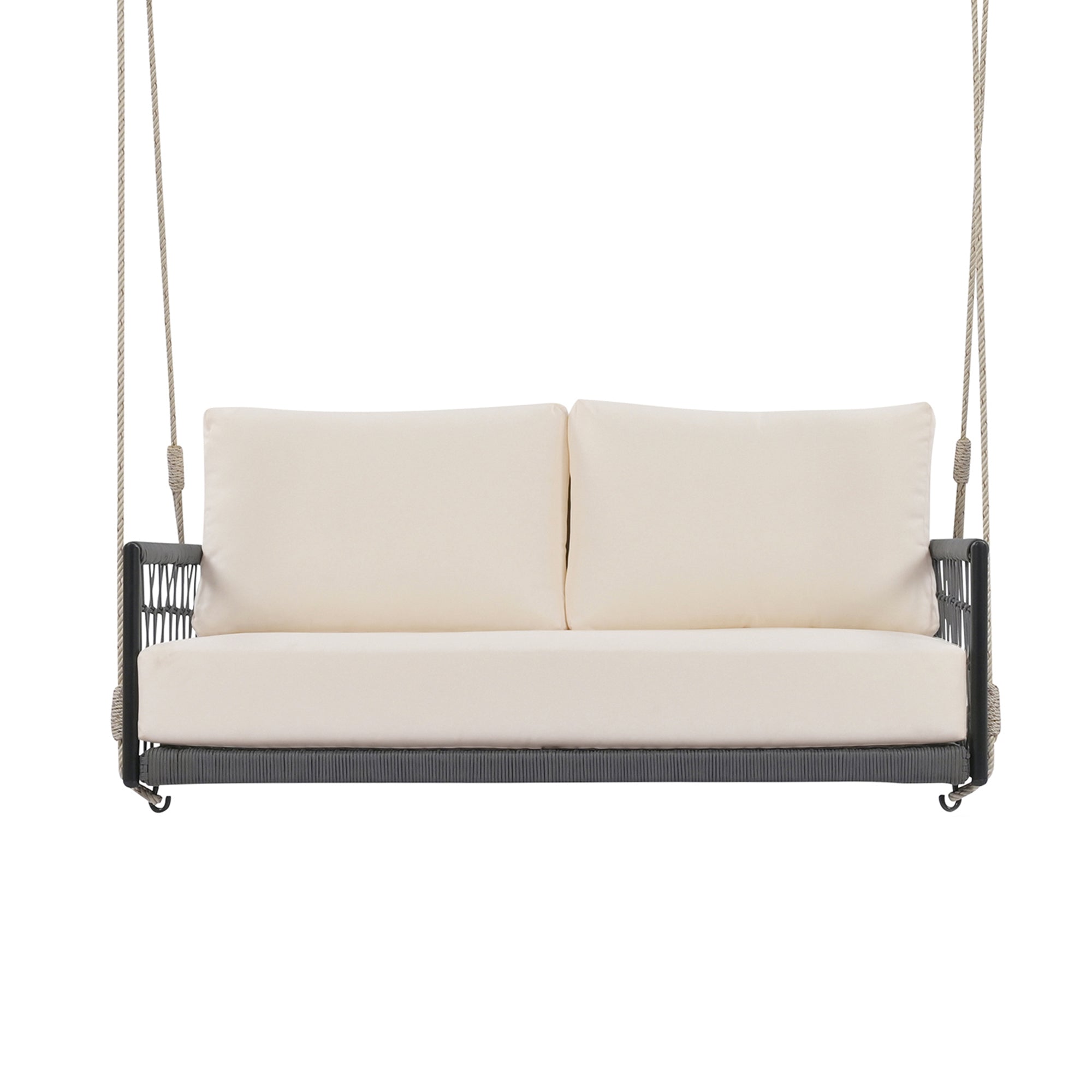 1 Piece Woven Rope Outdoor Swing Sofa with Soft Cushions - Seats 2 People - Perfect for Patio, Courtyard, Balcony & Garden Relaxation (Beige) - Ideal for Lounging, Reading & Outdoor Entertaining