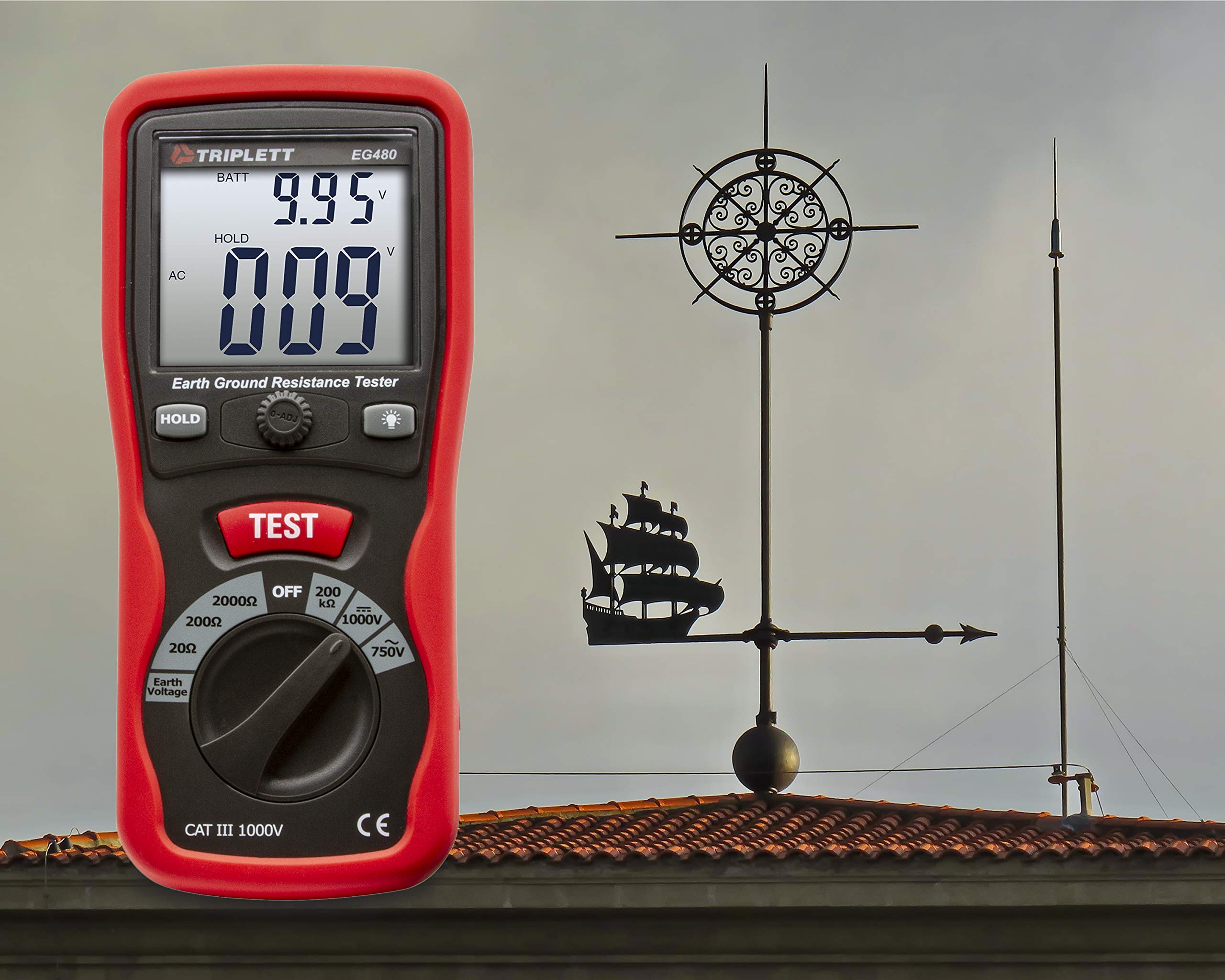 Triplett EG480 Digital Earth Ground Resistance Tester - Professional Electrical Testing Tool for Home, Industrial & Outdoor Use