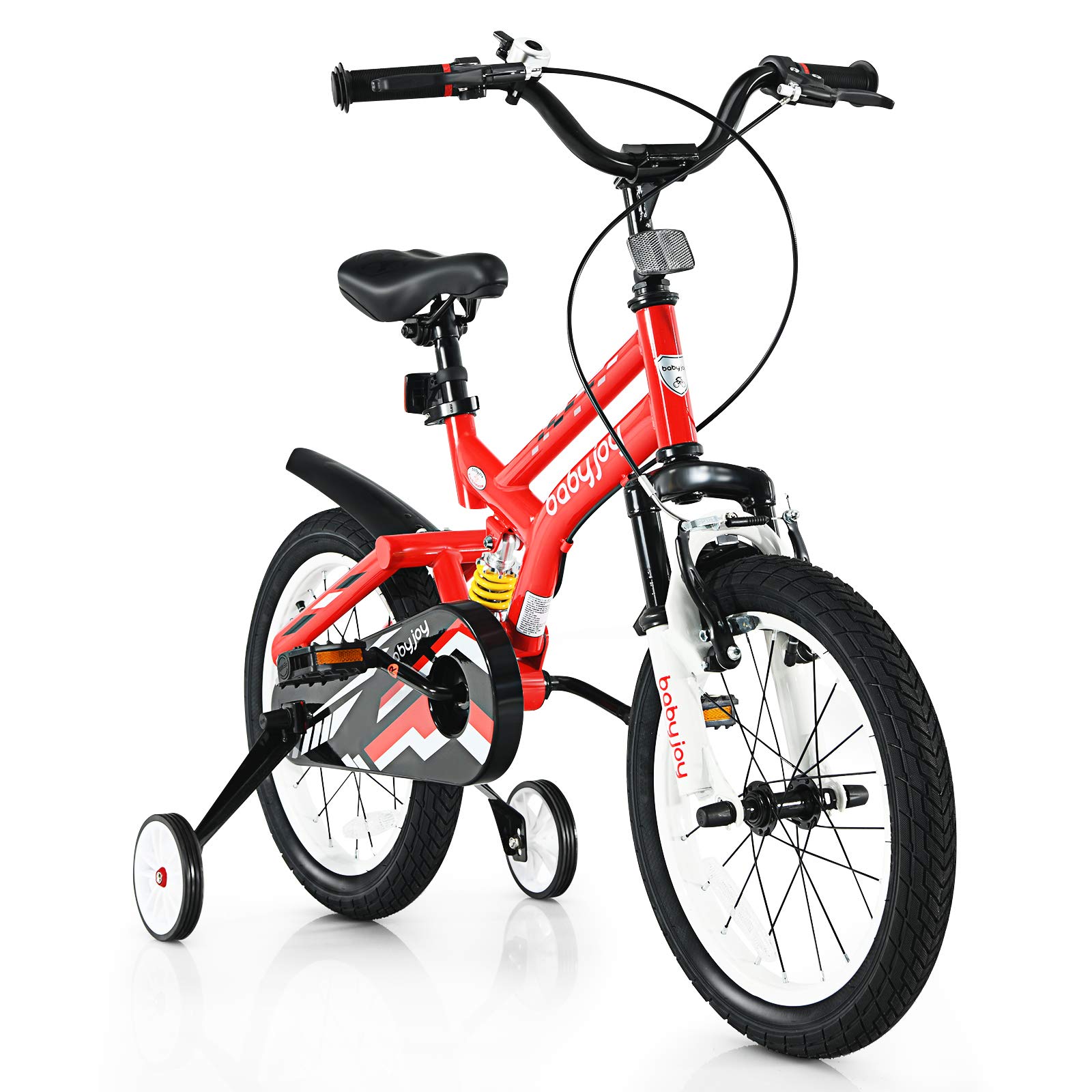 BABY JOY 16 & 18 Inch Kids Bike with Removable Training Wheels, Adjustable Seat & Steel Frame - Safe Hand Brake for Emergency Stopping - Perfect Bicycle for 4-9 Year Old Boys & Girls - Ideal for Neighborhood Rides, Park Adventures & Learning to Cycle