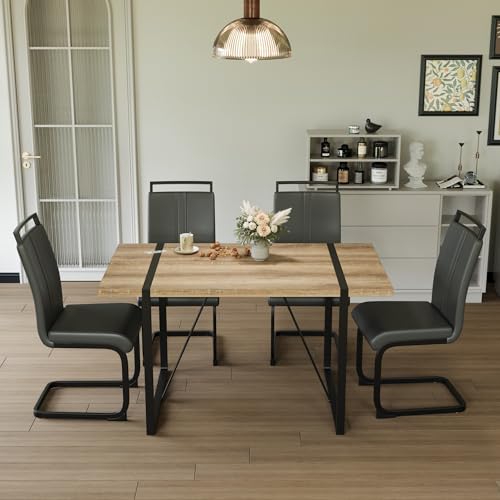 Wooden Table+black Leg Grey Chair