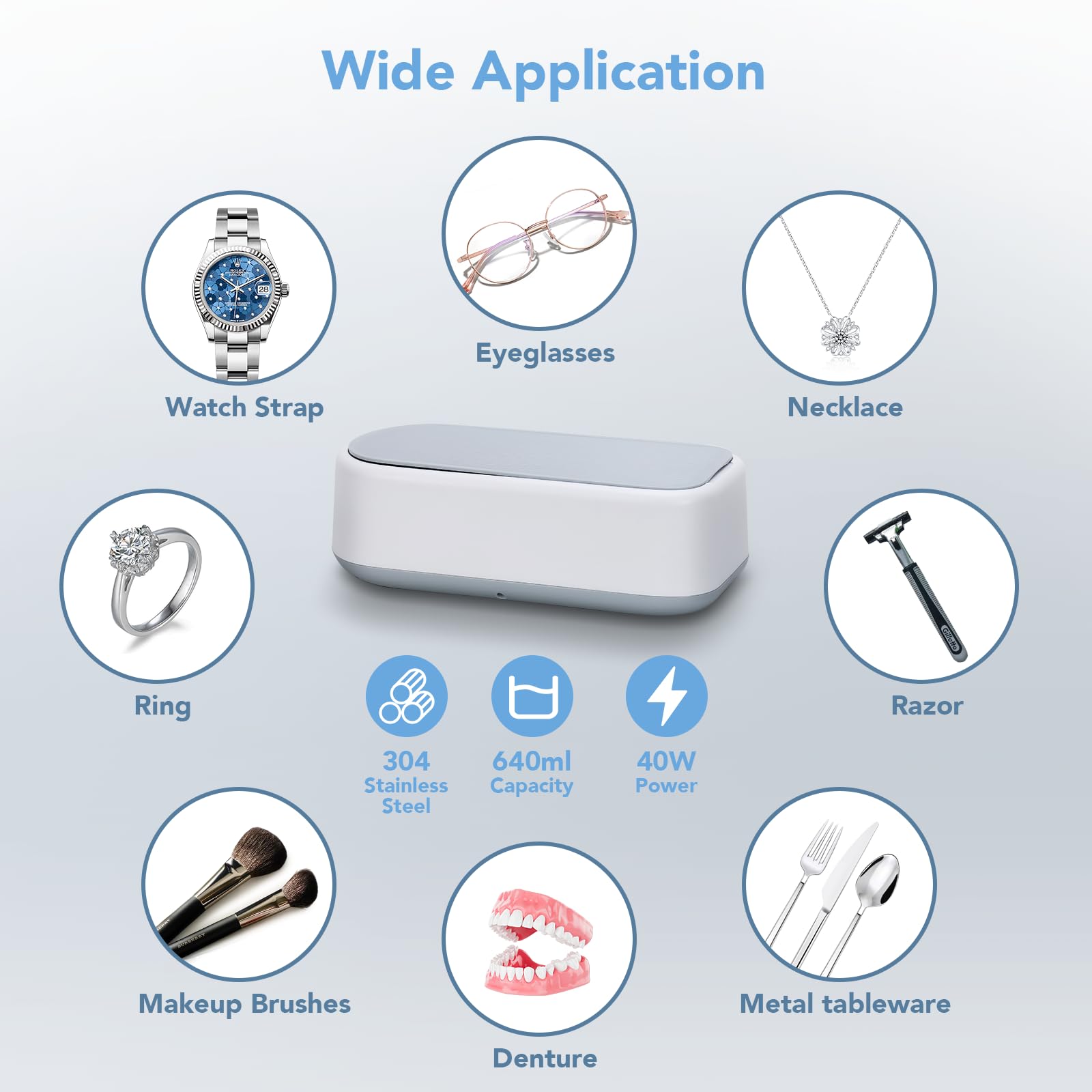 Ultrasonic Jewelry Cleaner Machine 22oz (640ml) 48KHz - Portable Sonic Cleaner with One-Touch Operation for Jewelry, Eyeglasses, Rings, Earrings & Razor Blades - Perfect for Home, Travel & Professional Jewelry Care