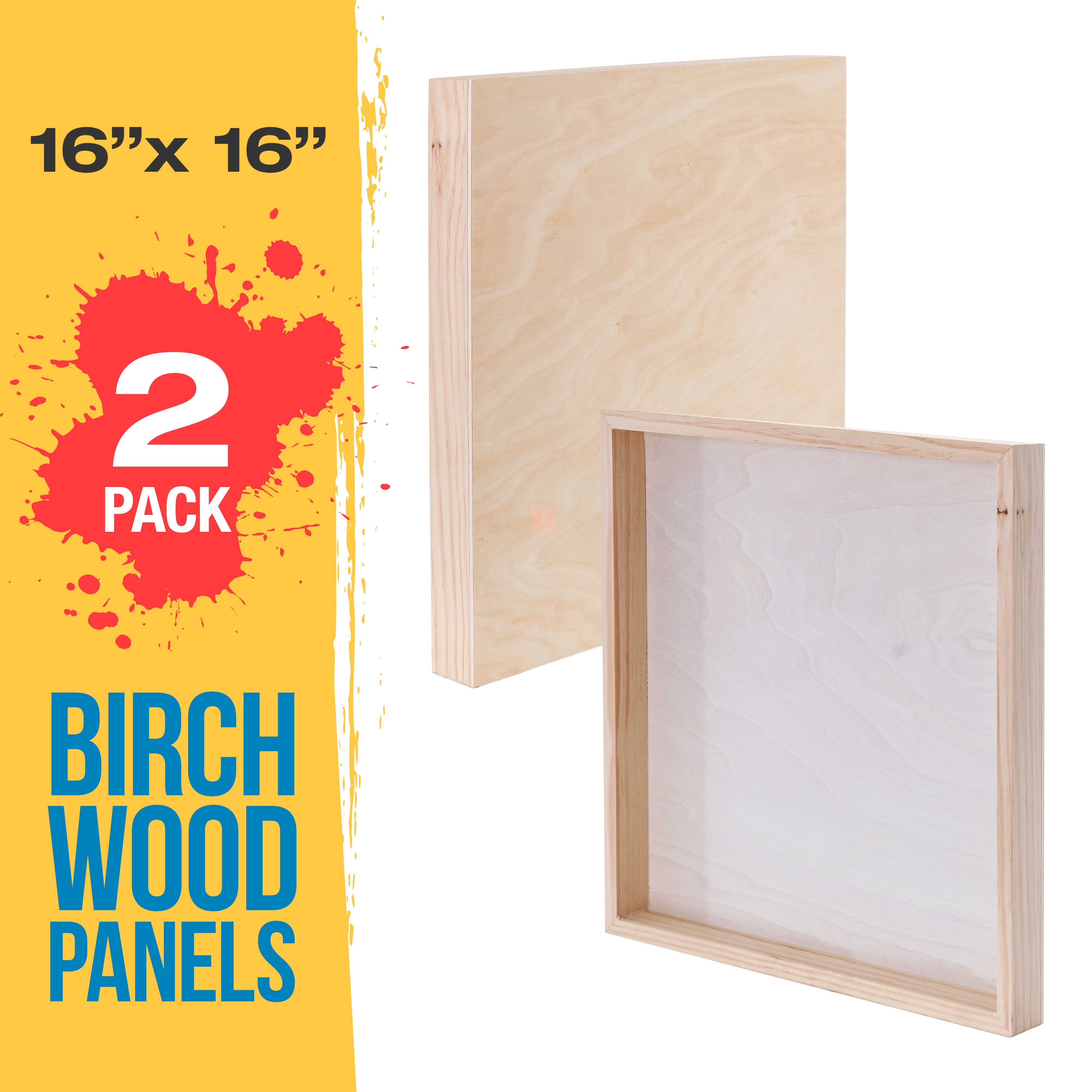 16x16 Inch Unfinished Cradled Wood Panels for Painting - 2 Pack Gallery Birch Wooden Canvas Boards (1.5