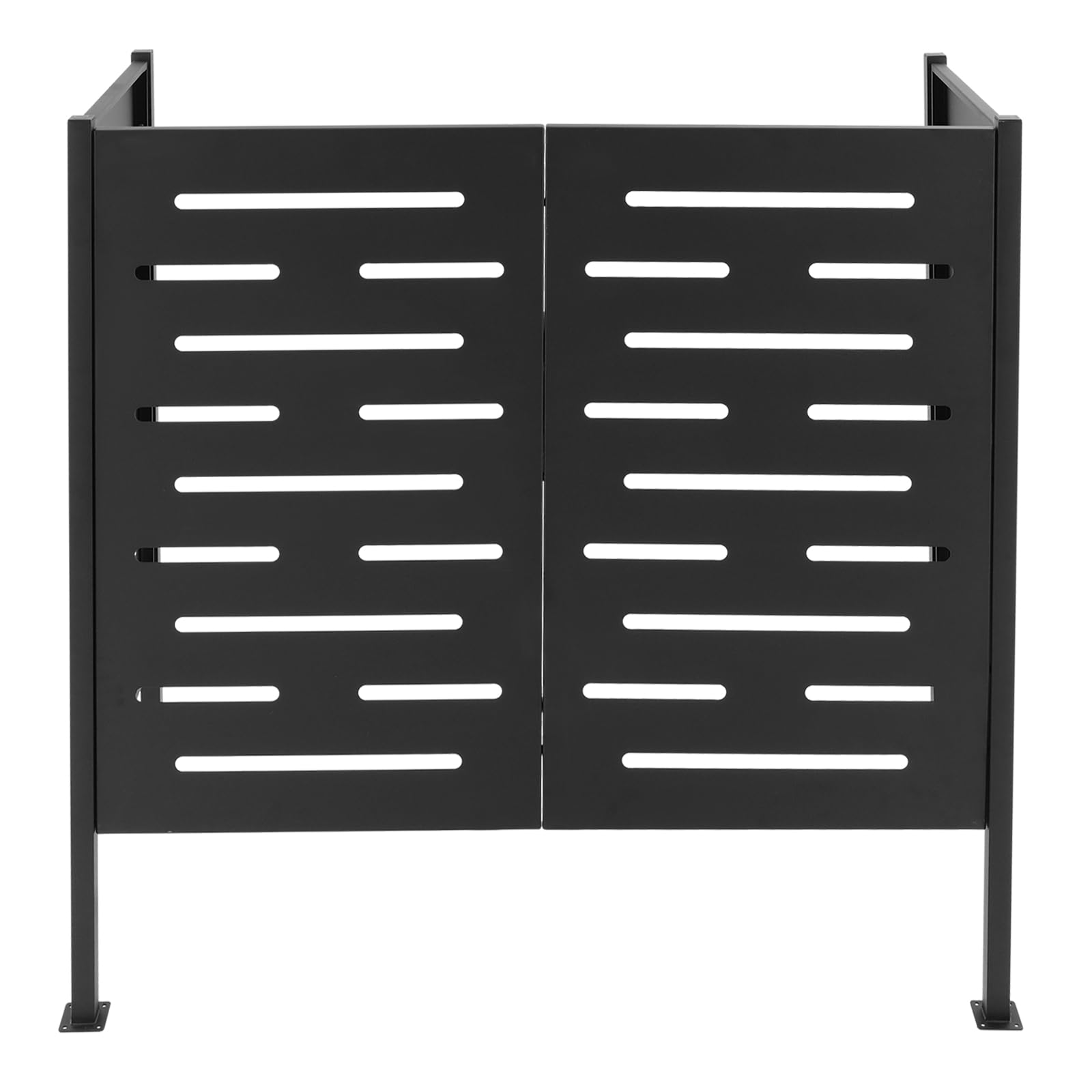 Outdoor AC Unit Privacy Fence - 3-Panel Black Wooden Screen with Metal Stakes (48.03
