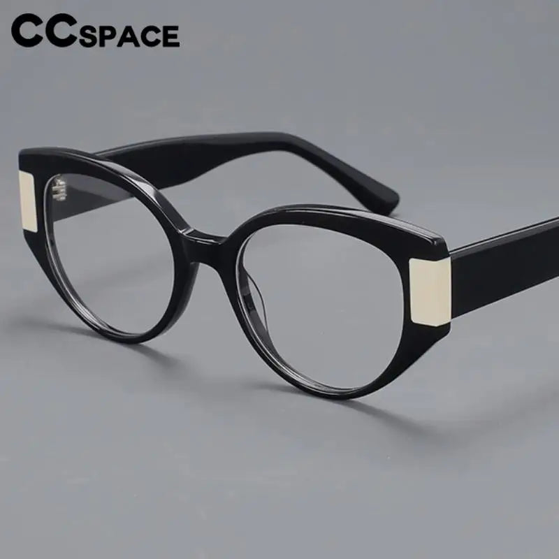 CCspace Unisex Full Rim Cat Eye Acetate Titanium Eyeglasses Frame 57203 - Stylish Lightweight Glasses for Men & Women - Perfect for Work, Reading, and Fashion Accessories