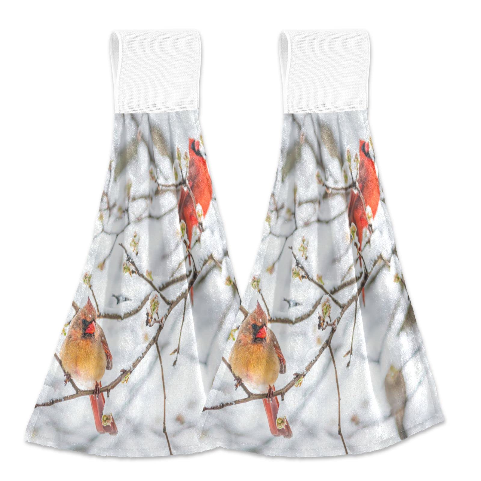 Cardinal Couple Hanging Kitchen Towels Set of 2 - Christmas Themed Oven Mitt & Hand Towel for Holiday Decor, Dish Cloths for Bathroom & Kitchen - Perfect for Winter Home Decor & Hostess Gifts