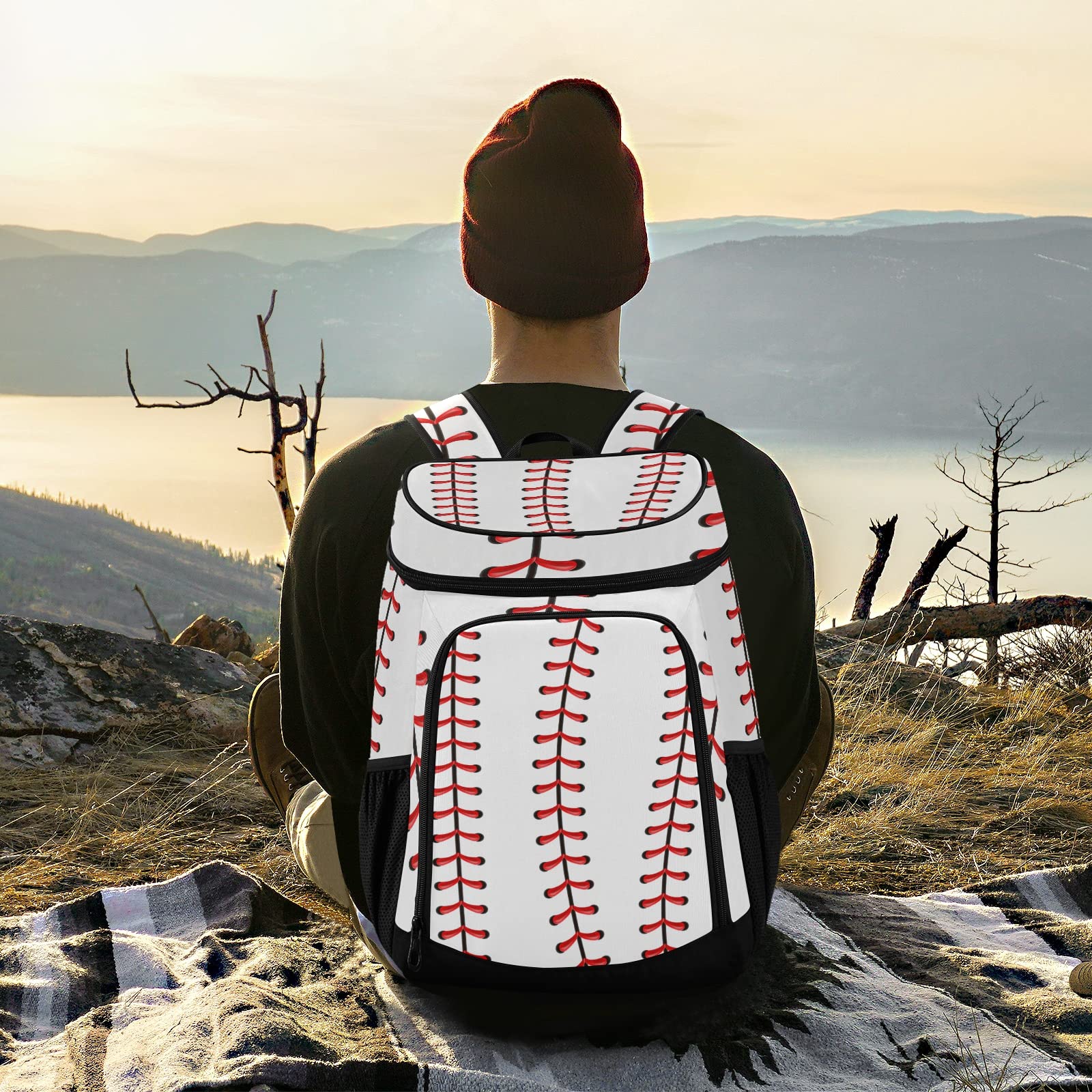 White Baseball Cooler Backpack - Insulated Leak-Proof 30 Can Capacity Waterproof Lightweight Soft Cooler Bag for Beach, Picnic, Hiking & Camping - Perfect for Men & Women Outdoor Activities