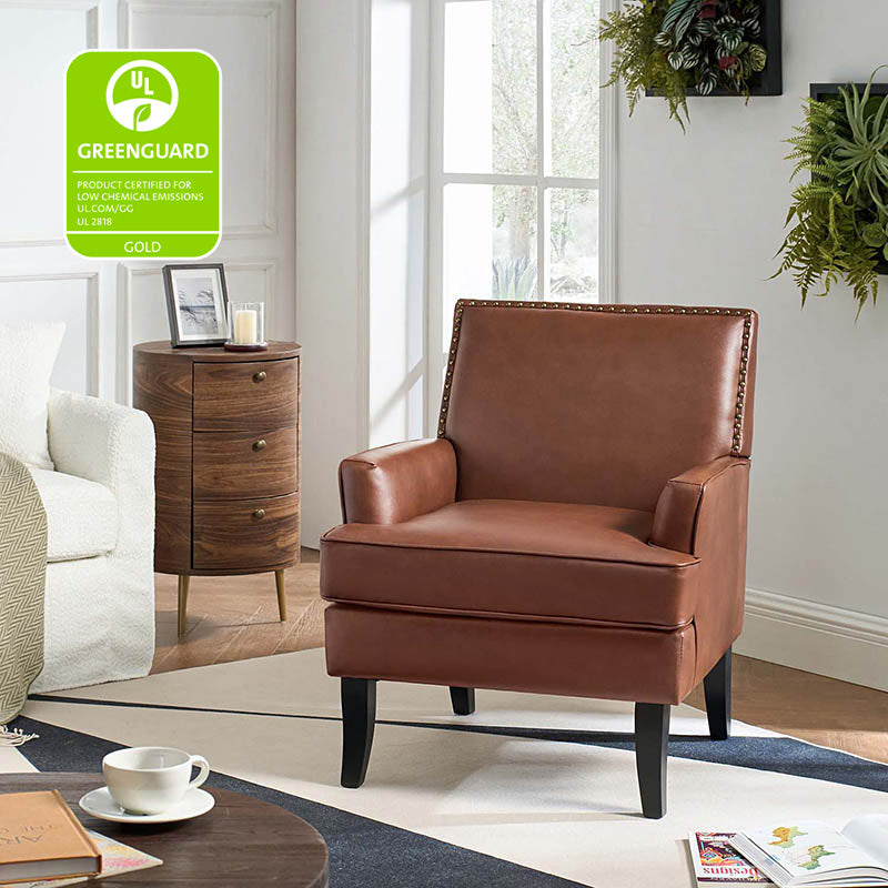 Fatima Vegan Leather Armchair - Modern PU Leather Lounge Chair for Living Room, Office & Bedroom - Eco-Friendly Faux Leather Accent Chair with Sturdy Metal Legs