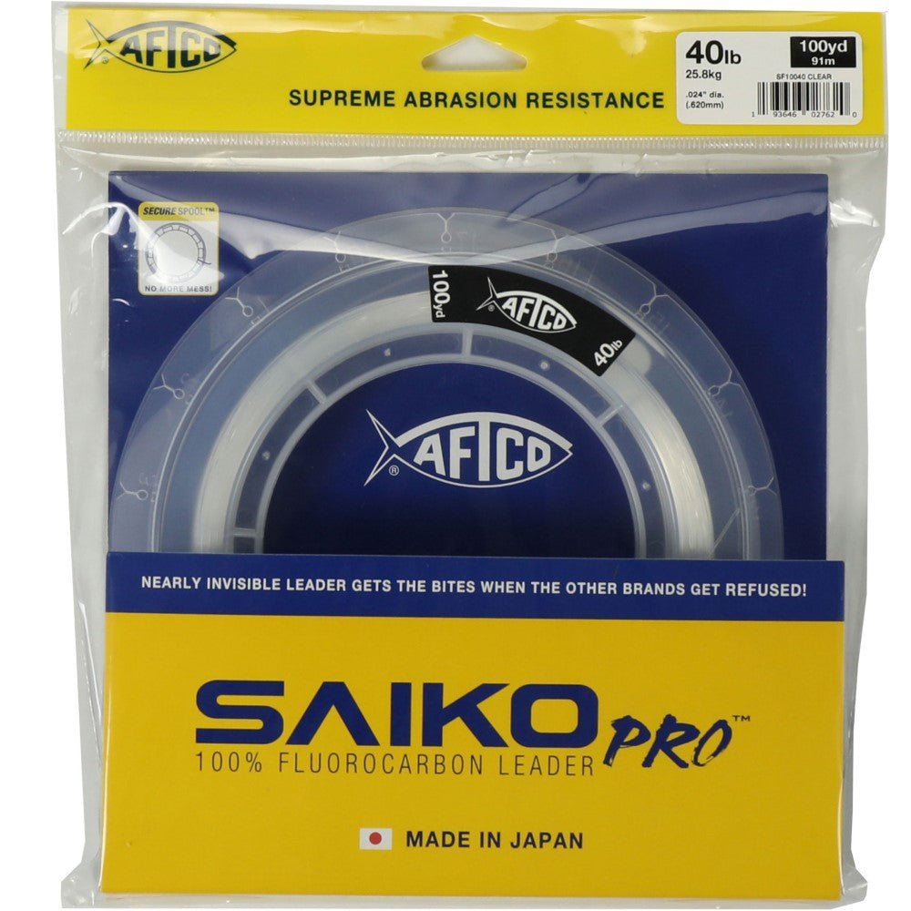 AFTCO 100-Yard Clear Saiko Pro Fluorocarbon Fishing Leader Line - High Strength, Invisible Underwater for Bass, Trout & Saltwater Fishing