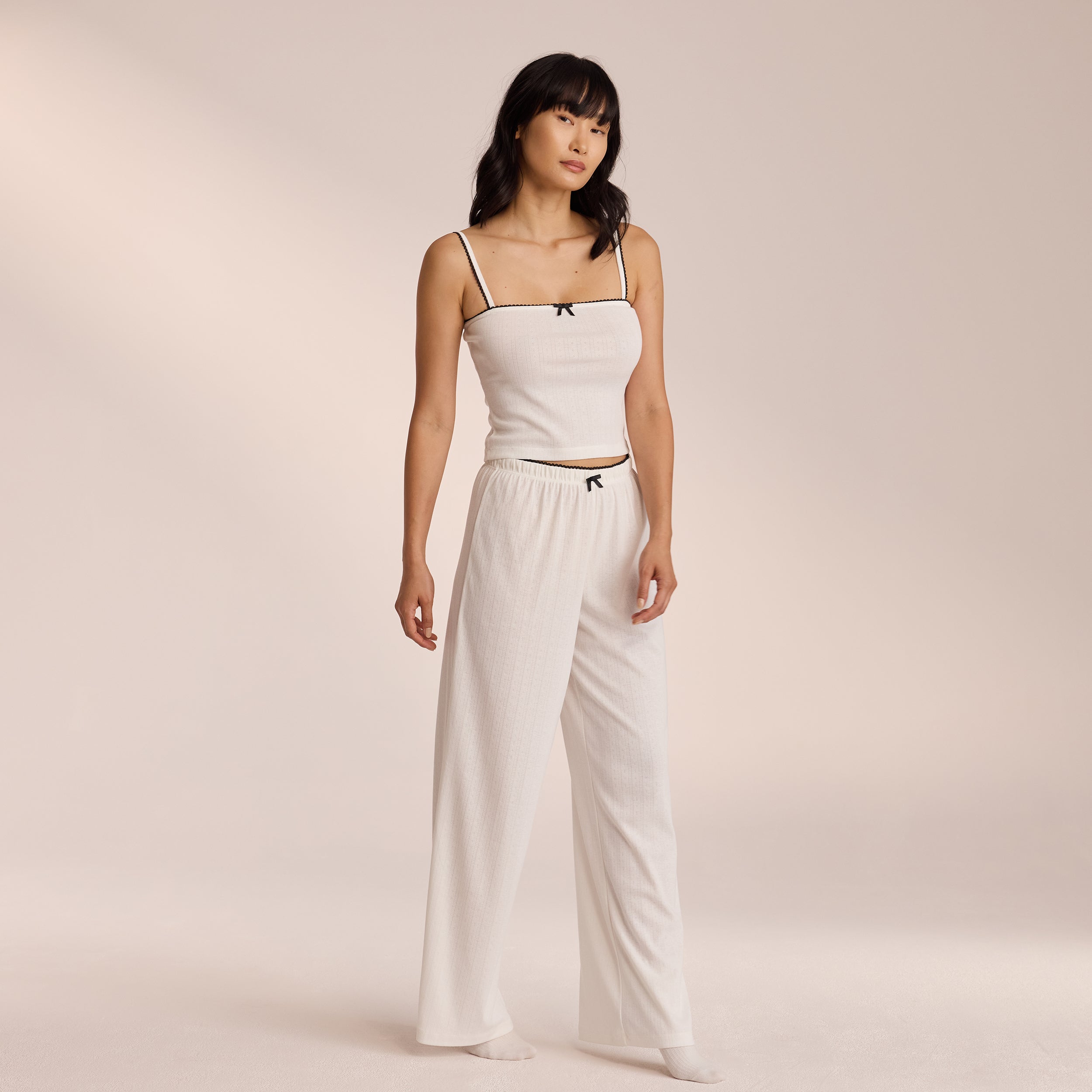 Pointelle Pajama Pants for Women - Soft & Comfortable White Sleepwear for Lounge & Nighttime Relaxation