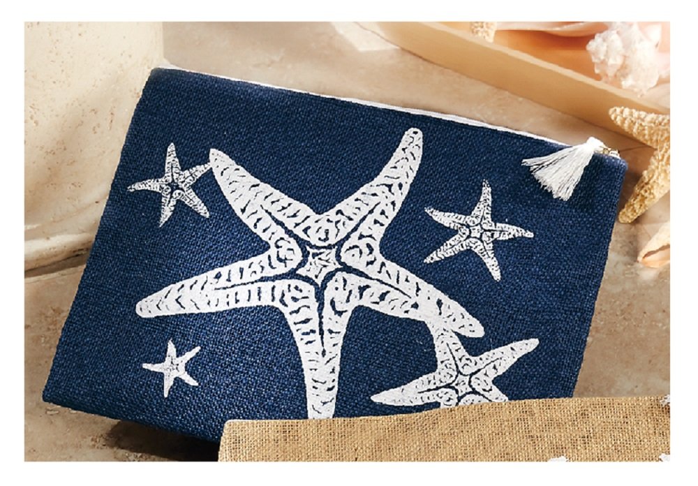Mud Pie Jute Tideline Case Navy Starfish - Stylish Coastal-Themed Storage Basket for Beach House Decor, Bathroom Organization, and Laundry Room Essentials
