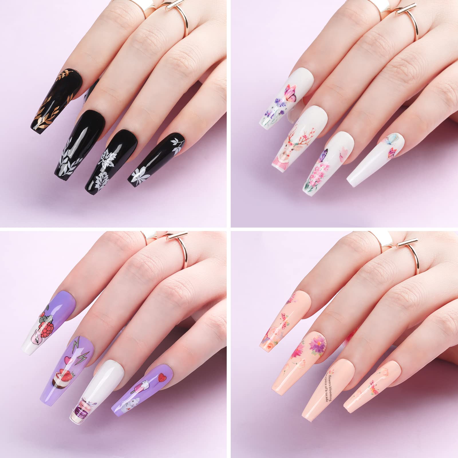Teenitor Self-Adhesive Nail Art Stickers - 12 Sheets Floral Butterfly Star Fruit Leaf Designs for Women & Kids | Perfect for DIY Manicures, Parties, and Nail Salon Decorations