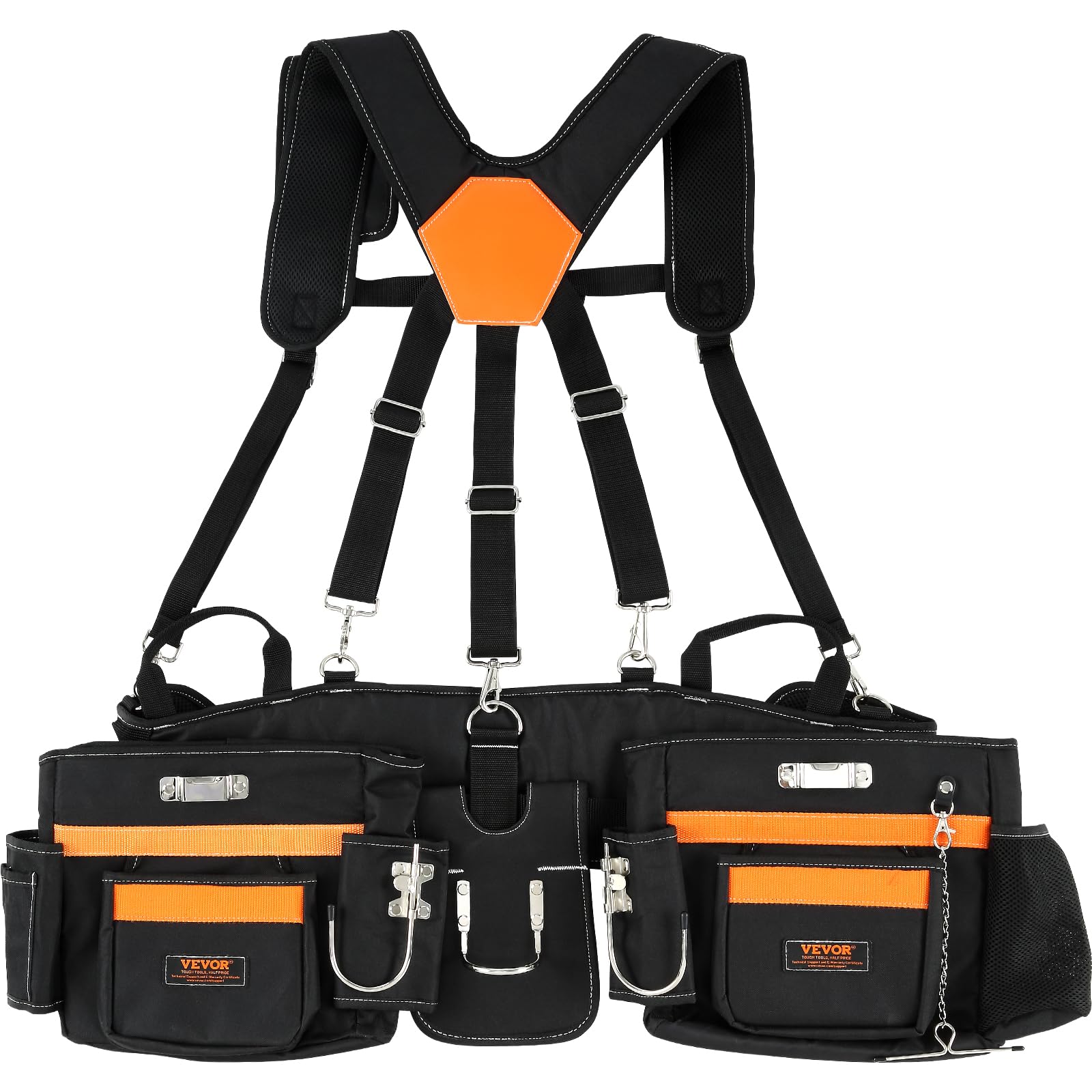 VEVOR Heavy Duty Tool Belt with Suspenders - 29 Pockets Adjustable Waist 29-54 inches - 600D Polyester Carpenter Tool Pouch for Men - Perfect for Construction, Electrical Work, Gardening & DIY Projects - Black