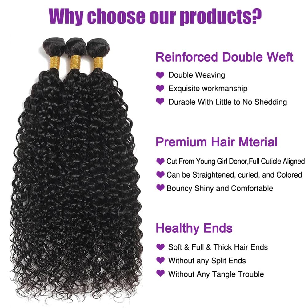 Seekomi 100% Unprocessed Brazilian Human Hair Bundles 26 28 30 Inch - 12A Grade Water Wave Natural Black Color Double Weft 3 Bundles for Weaving, Extensions & Styling