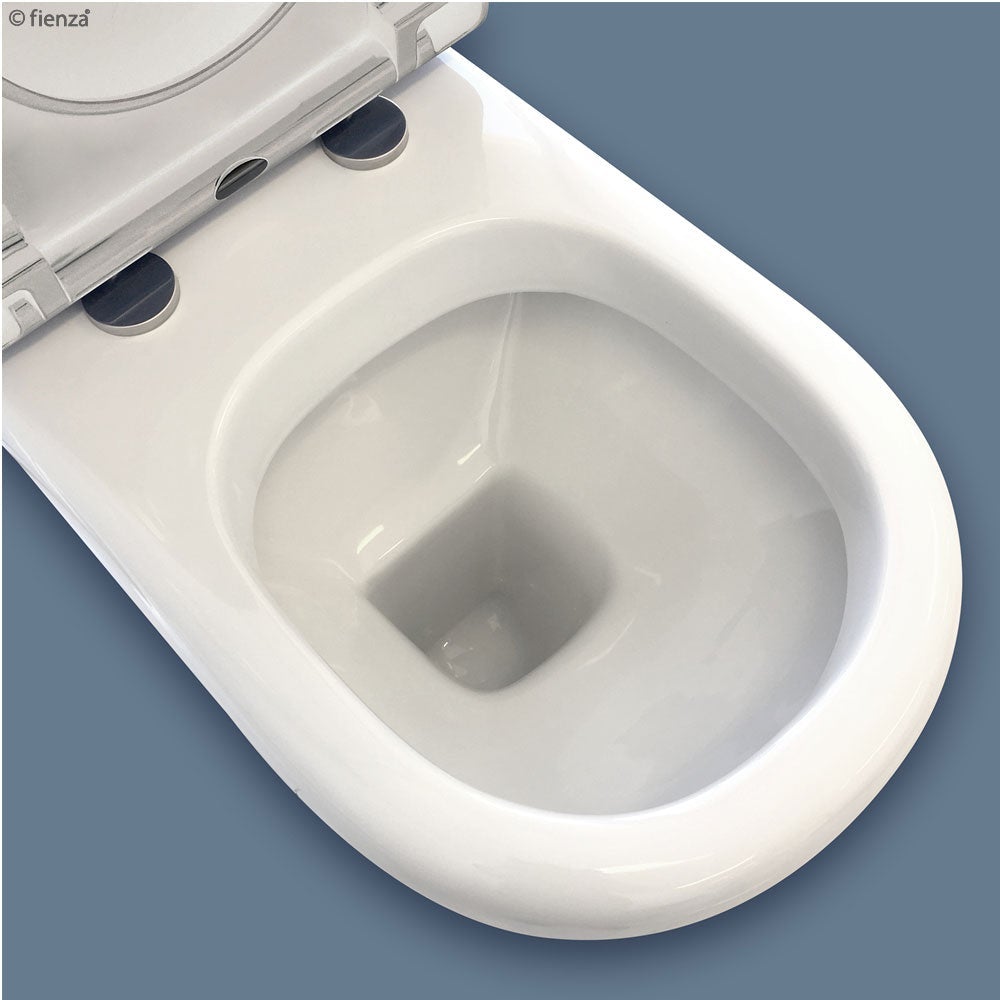 Fienza Rak Compact Back to Wall Toilet Suite with Soft-Close Blue Seat - Perfect for Small Bathrooms & Space-Saving Modern Homes