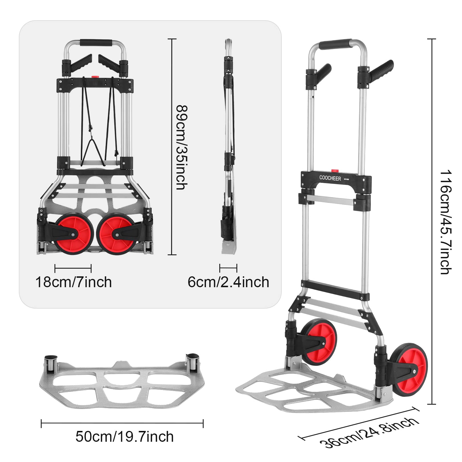 380LB Capacity Folding Hand Truck Dolly - Heavy Duty 2 Wheel Foldable Utility Cart, Collapsible Aluminum Luggage Cart with Telescoping Handle - Perfect for Moving, Warehouse, Home & Office Use