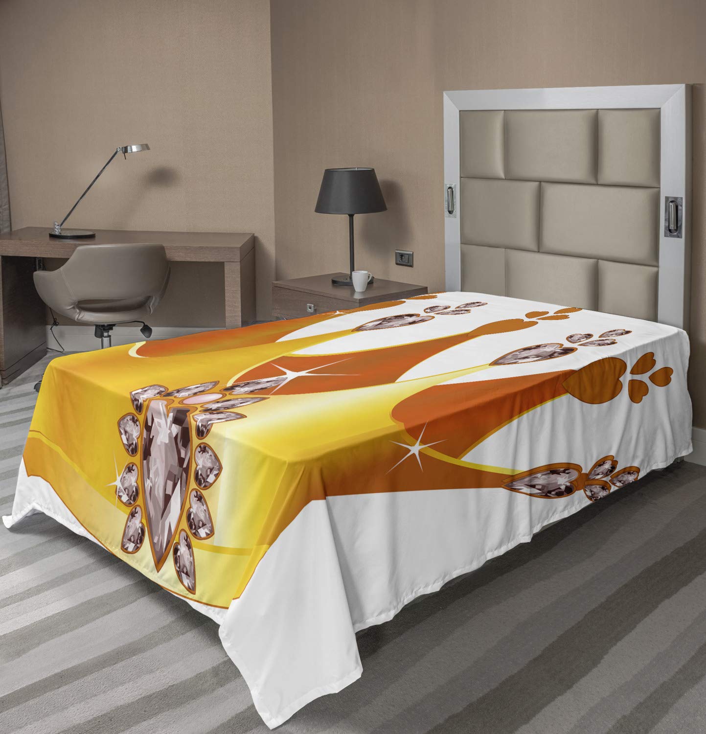 Ambesonne Queen Flat Sheet - Tiara Cartoon Style with Hearts & Floral Details | Soft Comfortable Bedding for Twin Size Beds | Perfect for Kids' Rooms, Themed Bedrooms & Gift Giving
