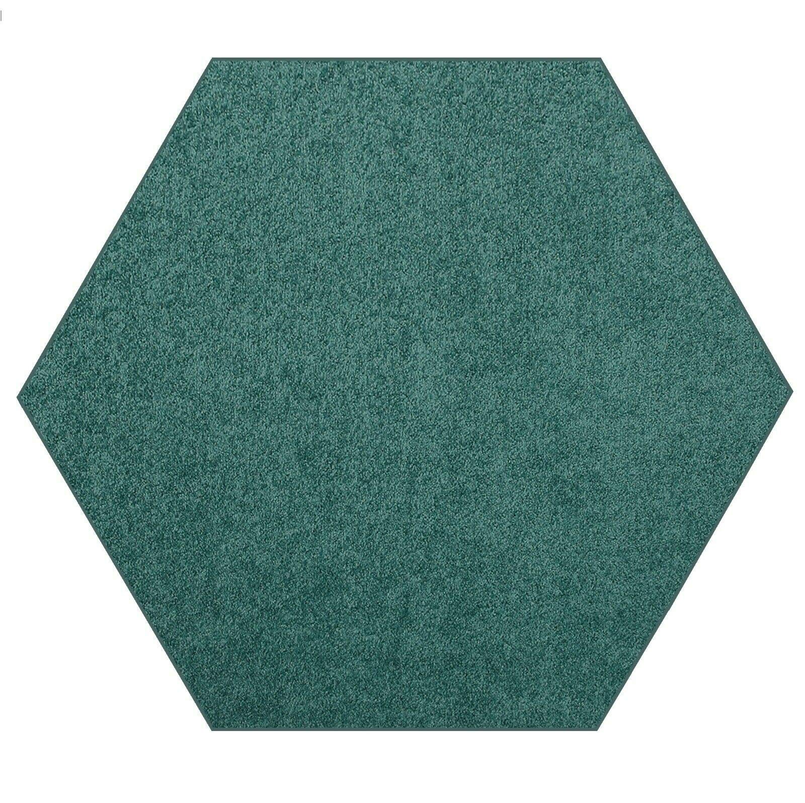 Modern Plush Solid Teal 8' Hexagon Area Rug - Pet & Kid Friendly, USA Made - Perfect for Living Room, Nursery, Wedding & Events