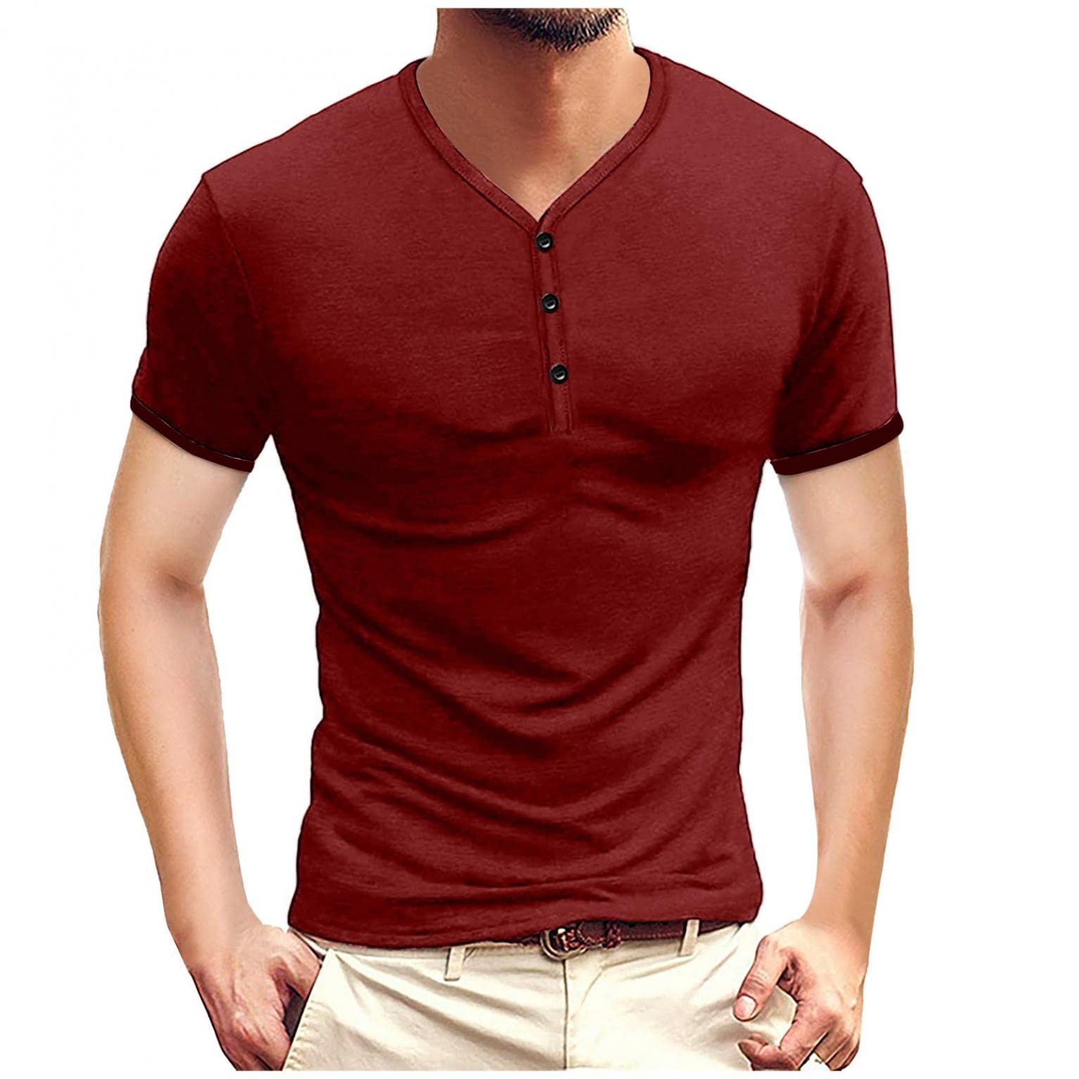 **Men's Polo T-Shirts - Casual Crew Neck Short Sleeve Henley Shirts for Workout & Gym - Breathable & Comfortable Tees for Everyday Wear & Active Lifestyle**