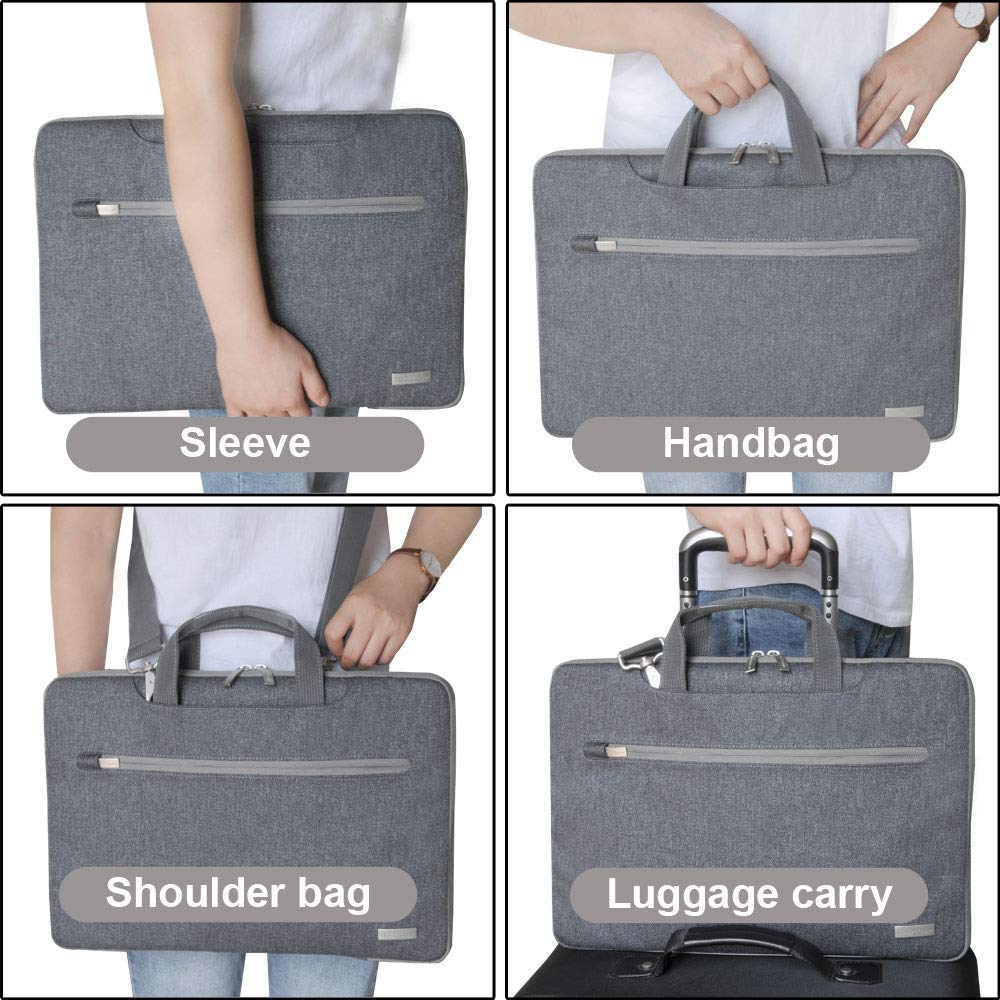 TECHGEAR 15-15.6 Inch Laptop Case with Adjustable Shoulder Strap, Luggage Strap & Handles - Portable Multi-Function Sleeve Organizer with Pockets (Grey) - Perfect for Travel, Work & School