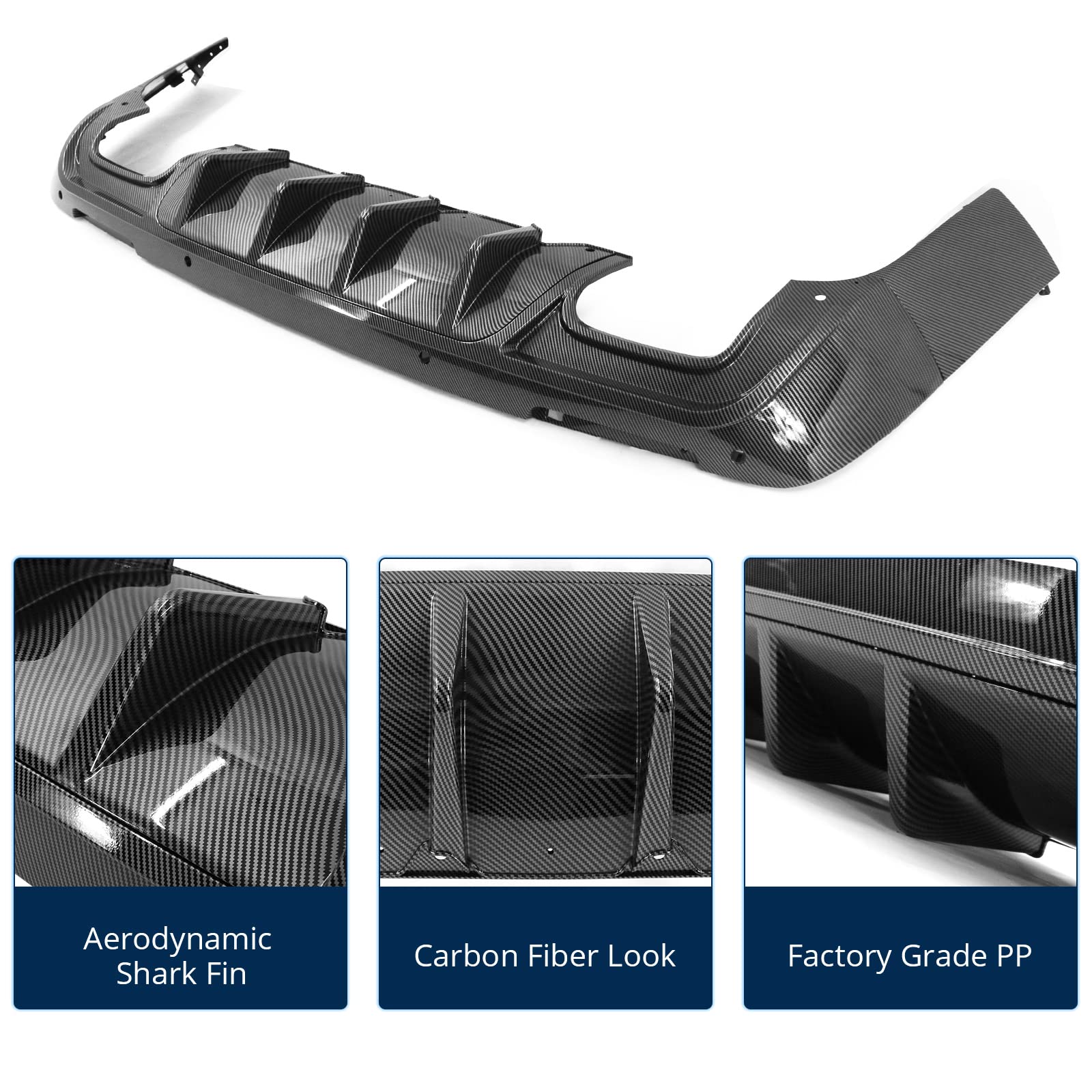 FREEMOTOR802 Rear Diffuser for 2015-2023 Dodge Challenger | IKON V3 Style Carbon Fiber PP Bumper Lip Valance | 4-Piece Shark Fin Splitter Set | Upgrade Your Car's Aerodynamics & Style for Racing or Street Performance