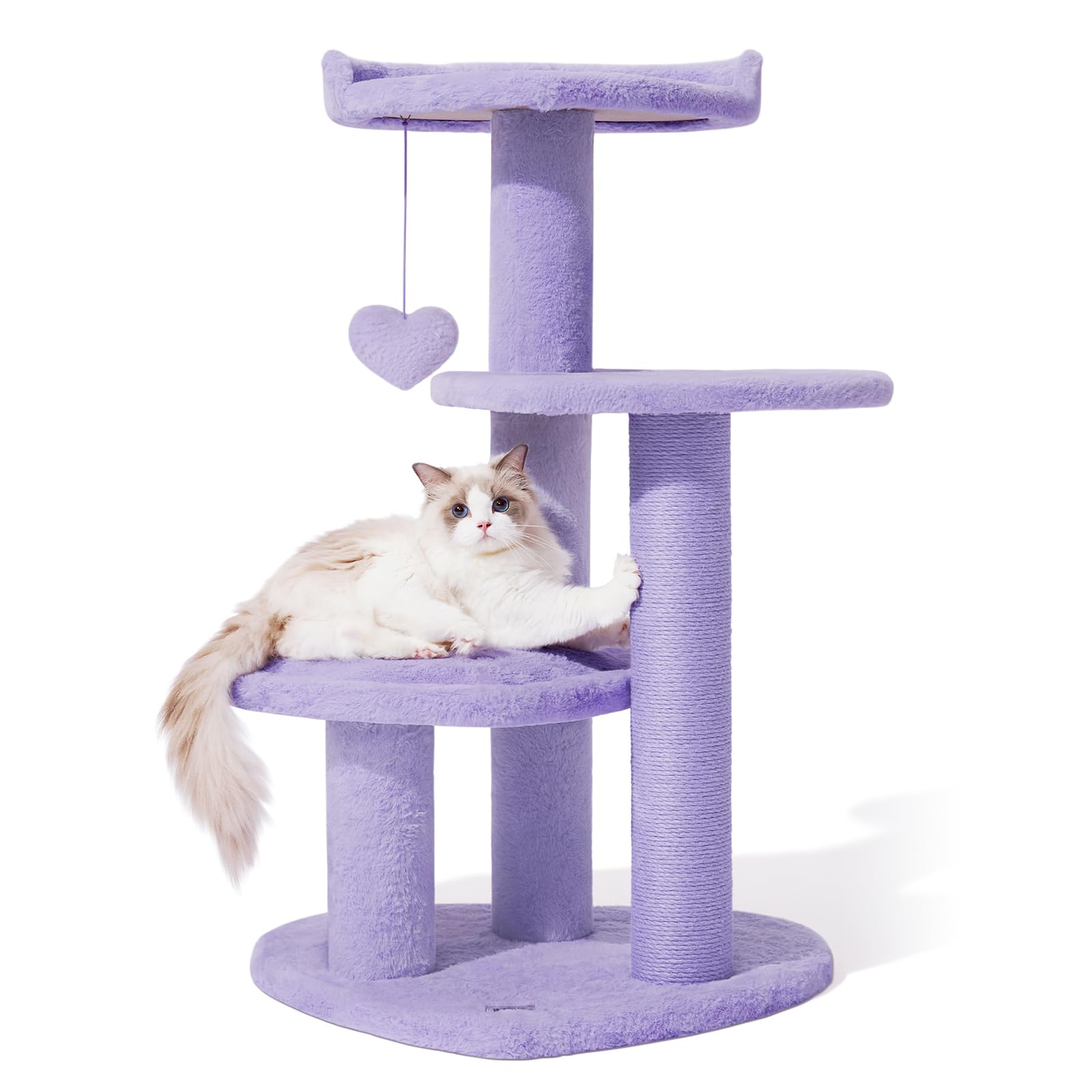 VETRESKA 40 Inch Multi-Level Cat Tree Tower with Scratching Post & Dangling Toys - Indoor Cat Climbing Furniture for Play, Rest & Scratching - Purple Pet Accessory for Home & Apartment