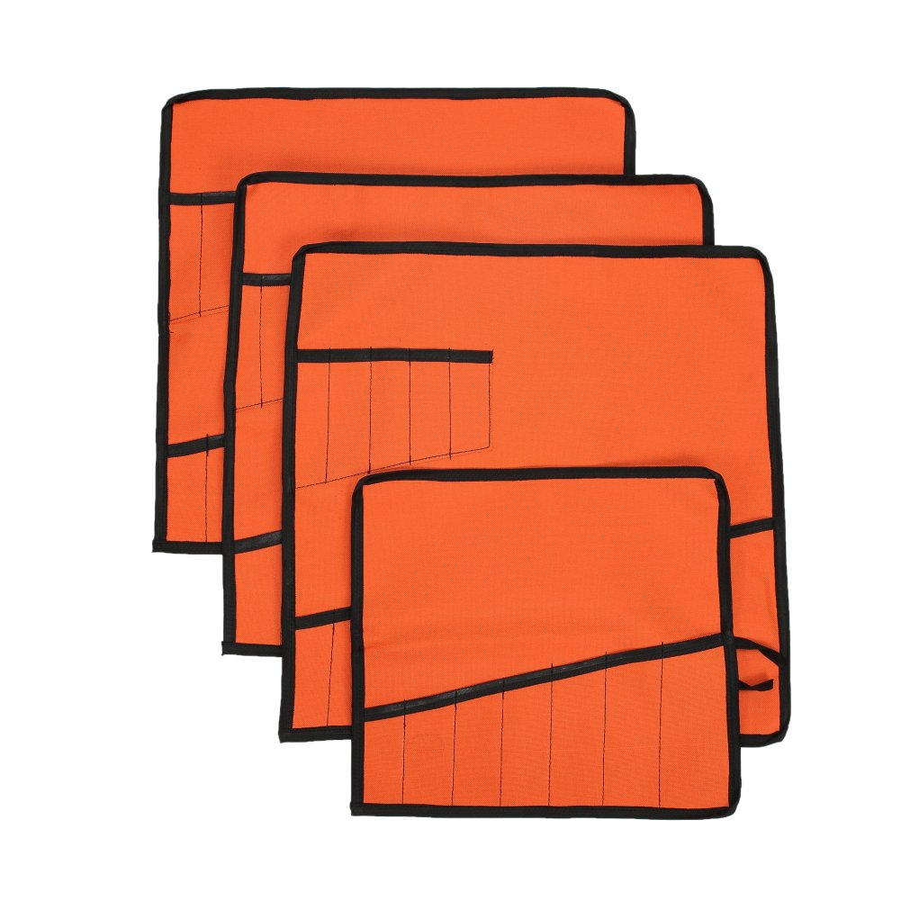 Heavy Duty Oxford Tool Roll Pouch - 12 Pocket Wrench Organizer Bag, Set of 4 (Orange) - Perfect for Mechanics, DIY Projects & Tool Storage (HGJ73)