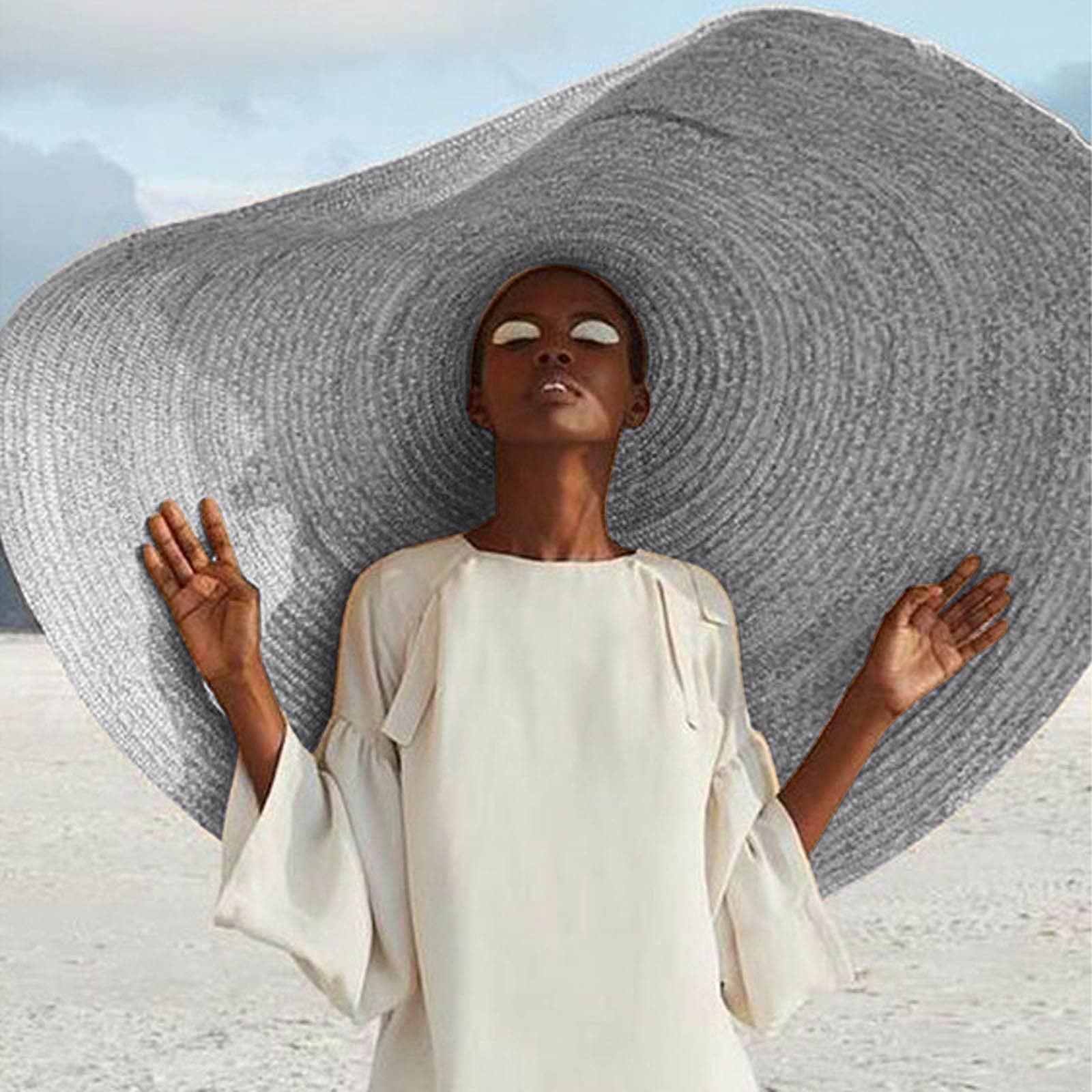 Stylish Oversized Women's Straw Sun Hat - UV Protection Wide Brim Summer Beach Hat for Outdoor Activities (Gray, One Size) | Perfect for Beach Vacations, Gardening, and Poolside Relaxation
