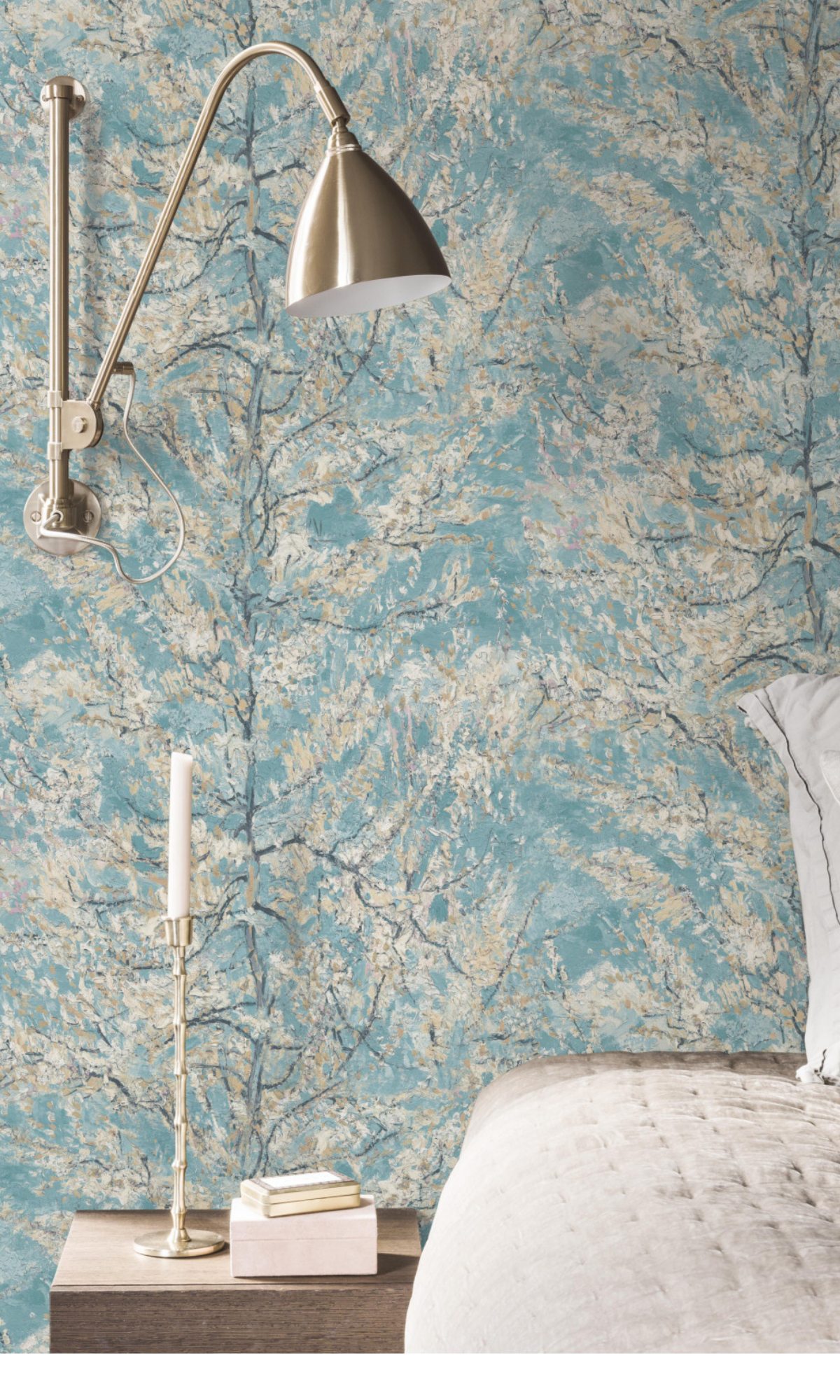 Blue Peach Tree Nature Wallpaper R2796 - Peel and Stick Removable Wallpaper for Bedroom, Living Room, Nursery - Self-Adhesive Decorative Wall Mural for Home Decor