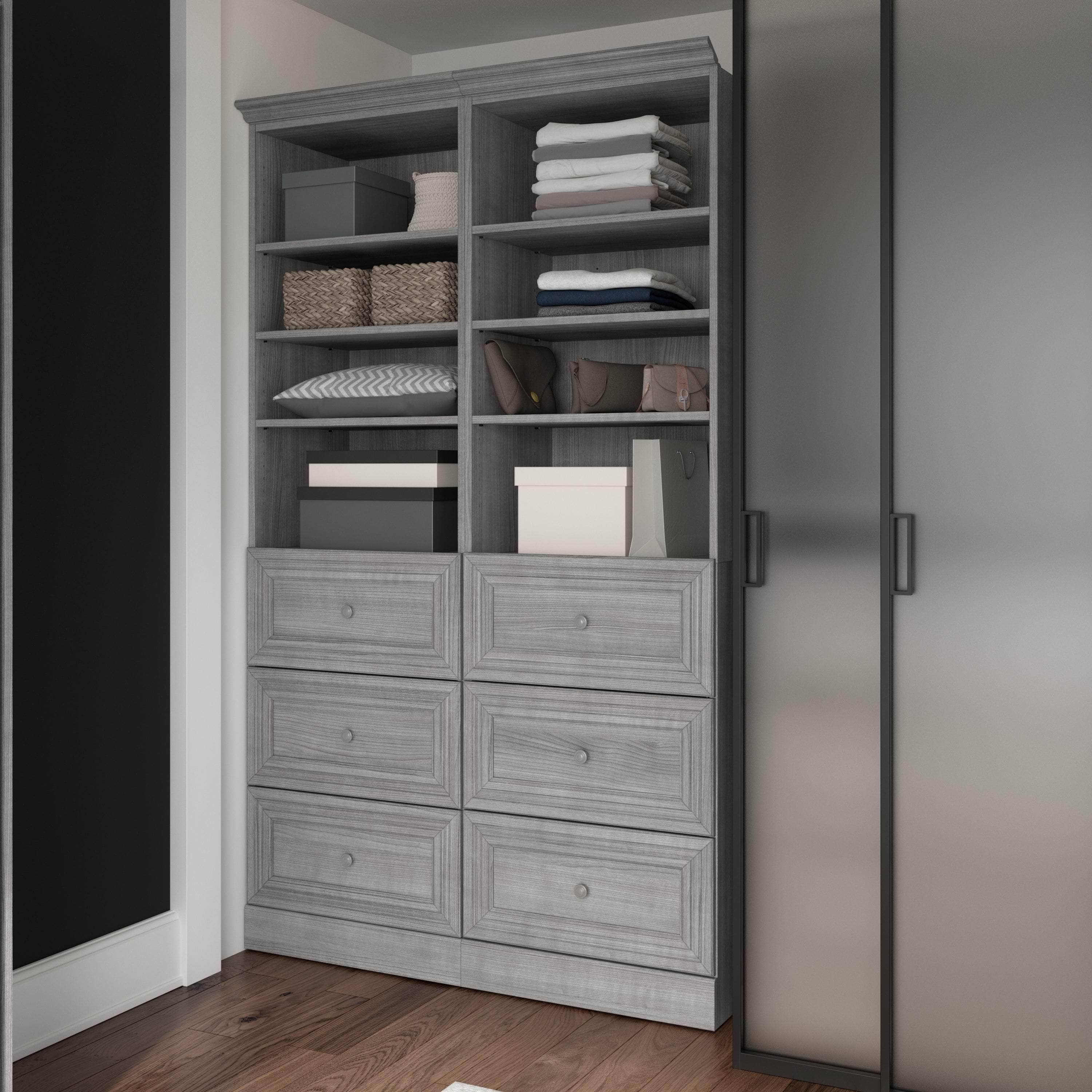 50W Adjustable Closet Organizer with Drawers - Space Saving Storage Solution for Bedroom, Closet & Office (2 Color Options)